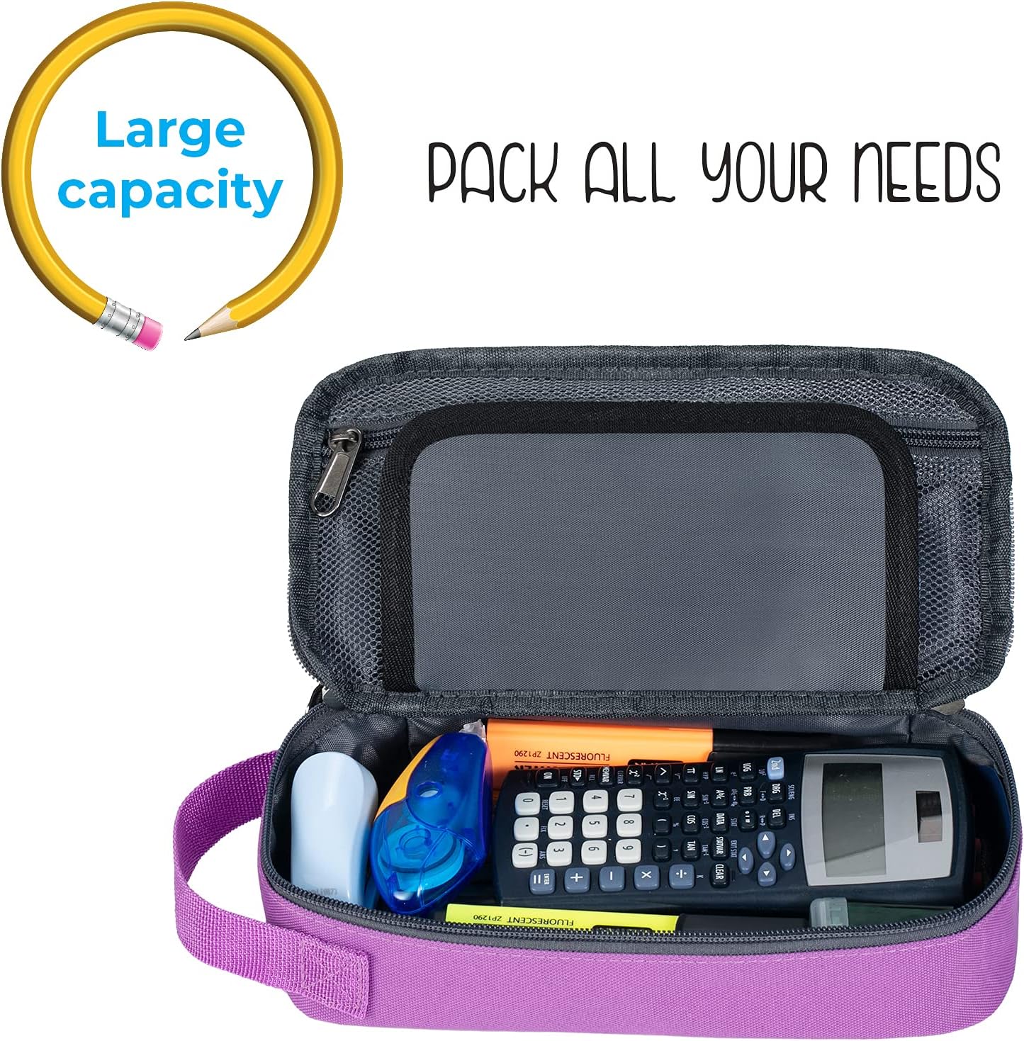 Estuche grande para lápices, estuche duradero para bolígrafos con gran capacidad, bolsa de papelería portátil minimalista con asa para escuela,