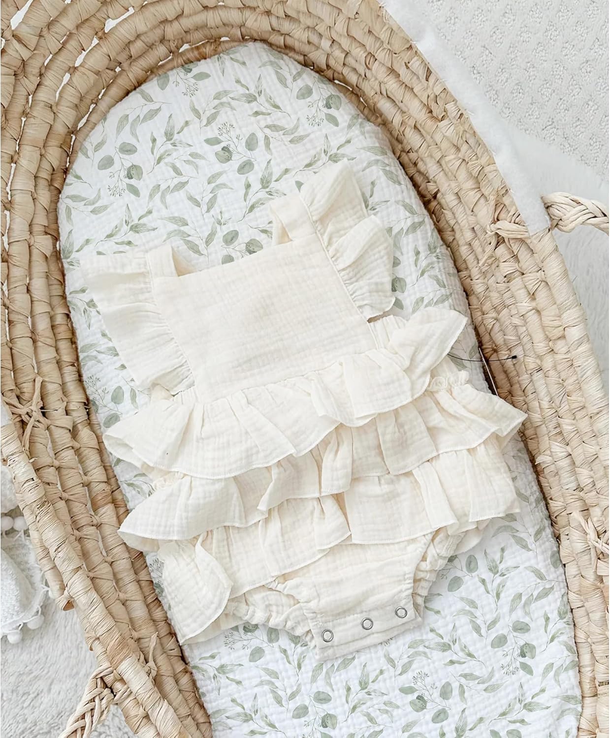 Konssy Paquete de 2 sábanas bajeras de muselina para bebé niña y niño, suaves y transpirables, aptas para moisés, cuna, cesta de moisés ovalada,