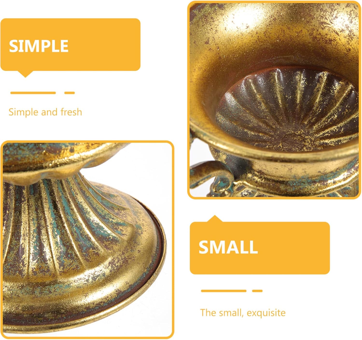Maceta de urna antigua, jarrón de pedestal, jarrón de metal dorado envejecido, jarrón alto de trompeta elegante, macetas para centro de mesa,