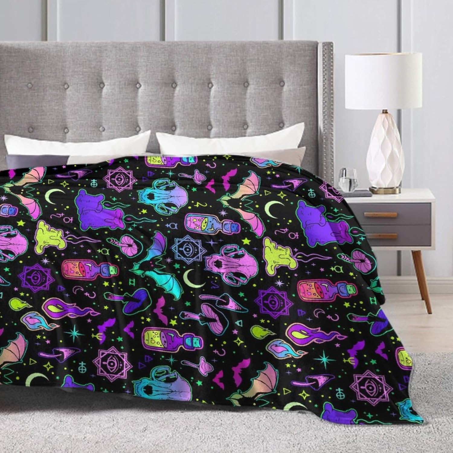 Manta de franela ligera para hombres y niños, compatible con bruja mágica gótica, manta de otoño pequeña y grande, bonita manta de forro polar para
