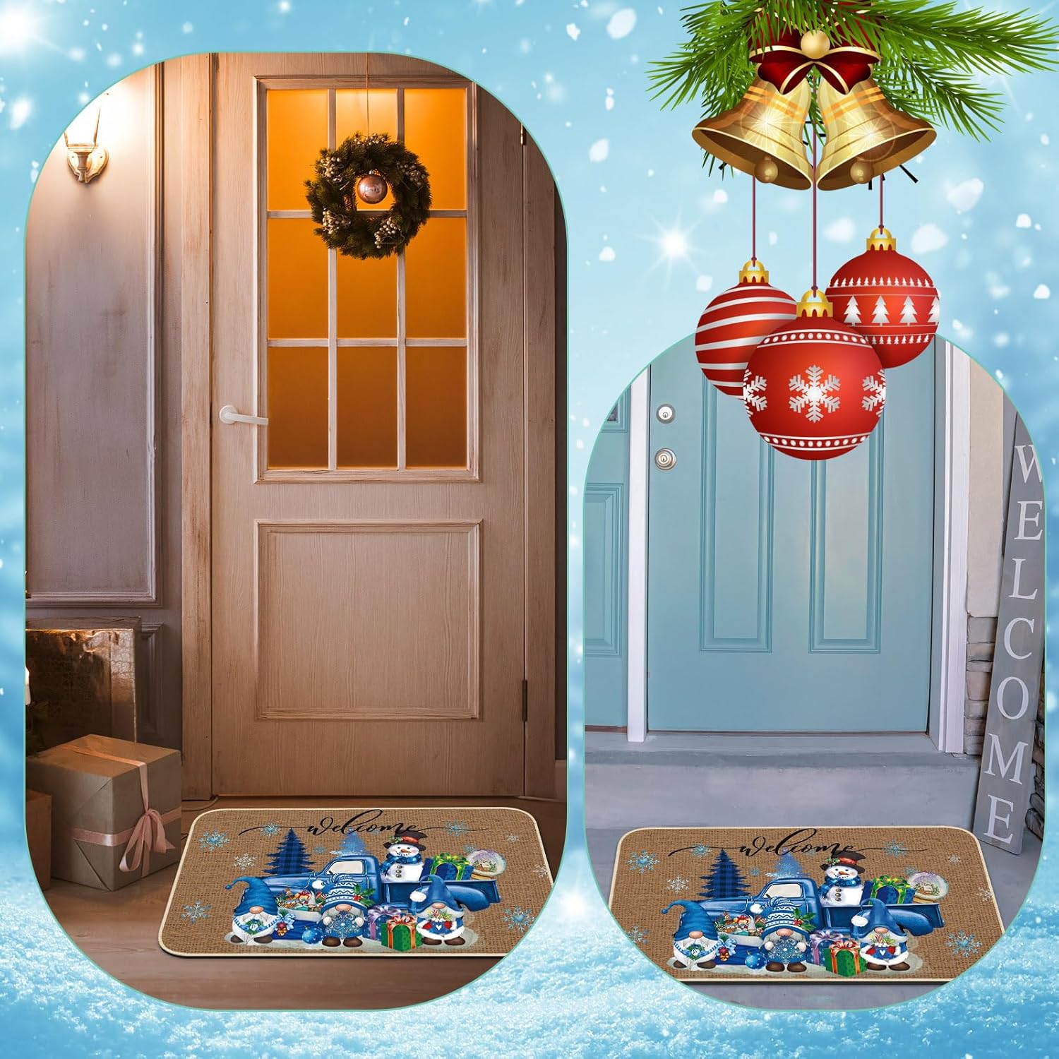 Tapetes de Navidad para puerta de invierno, antideslizantes, para casa de campo, exteriores, interiores, muñeco de nieve, gnomo, copo de nieve,