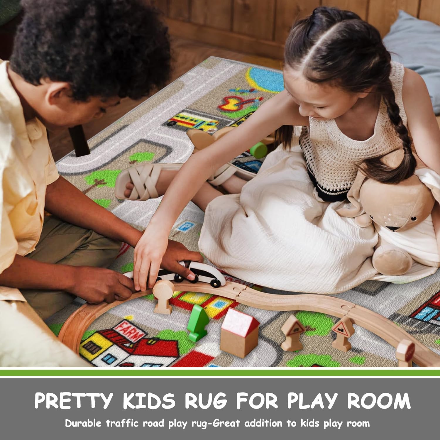 Capslpad Alfombra de juego de coche para niños, 3.3 x 5.2 pies, antideslizante, alfombra de mapa de la vida de la ciudad, alfombra de juegos lavable