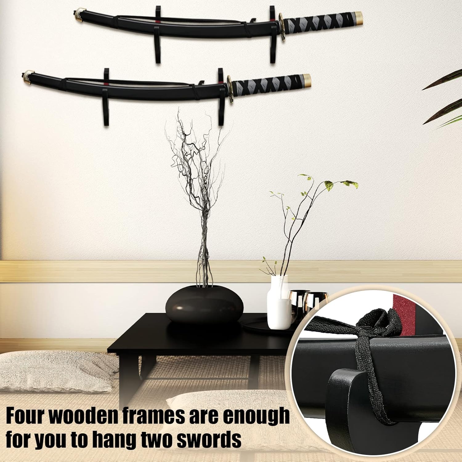 Yookeer Soporte de pared ajustable para espada, 4 piezas, soporte de madera para armas de artes marciales, soporte para armas samurái, montaje en