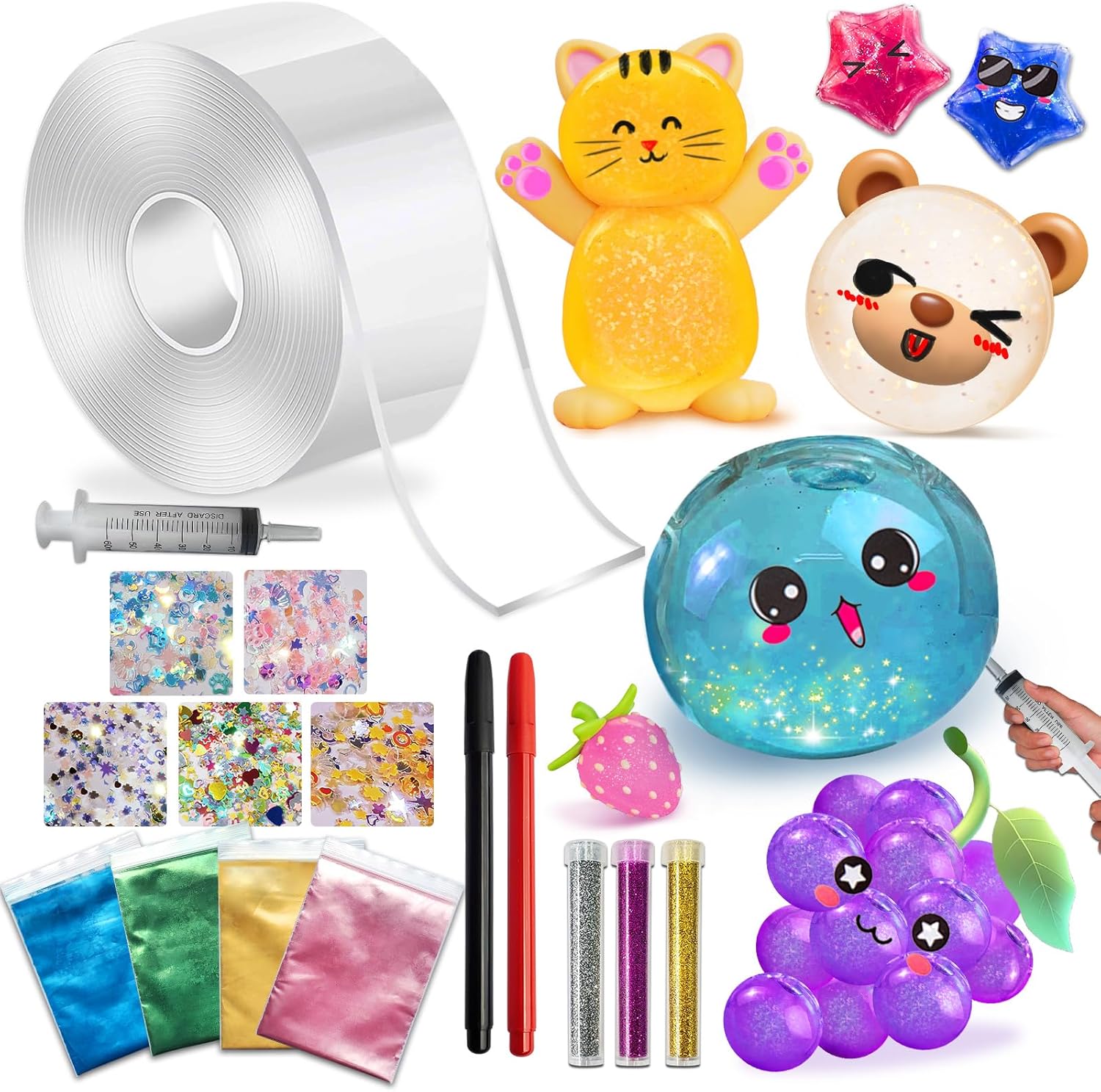 ToyUnited Kit de burbujas de nano cinta, juego de globos de agua con nanocinta de doble cara de 9.8 pies y juguetes de jeringa para niños, niñas,