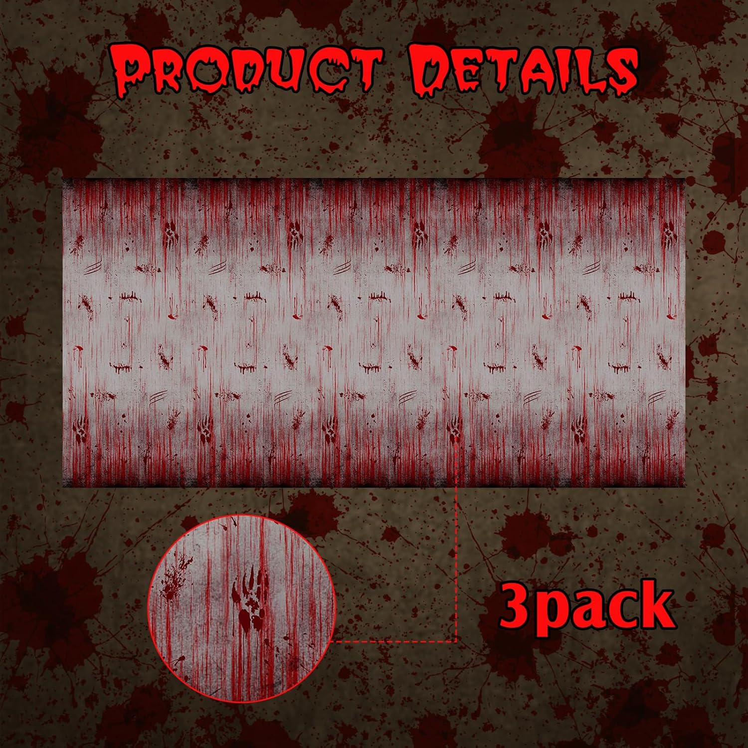 3 piezas de fondo de fotografía de Halloween con estampado sangriento, telón de fondo de plástico para Halloween, suministros de decoración de