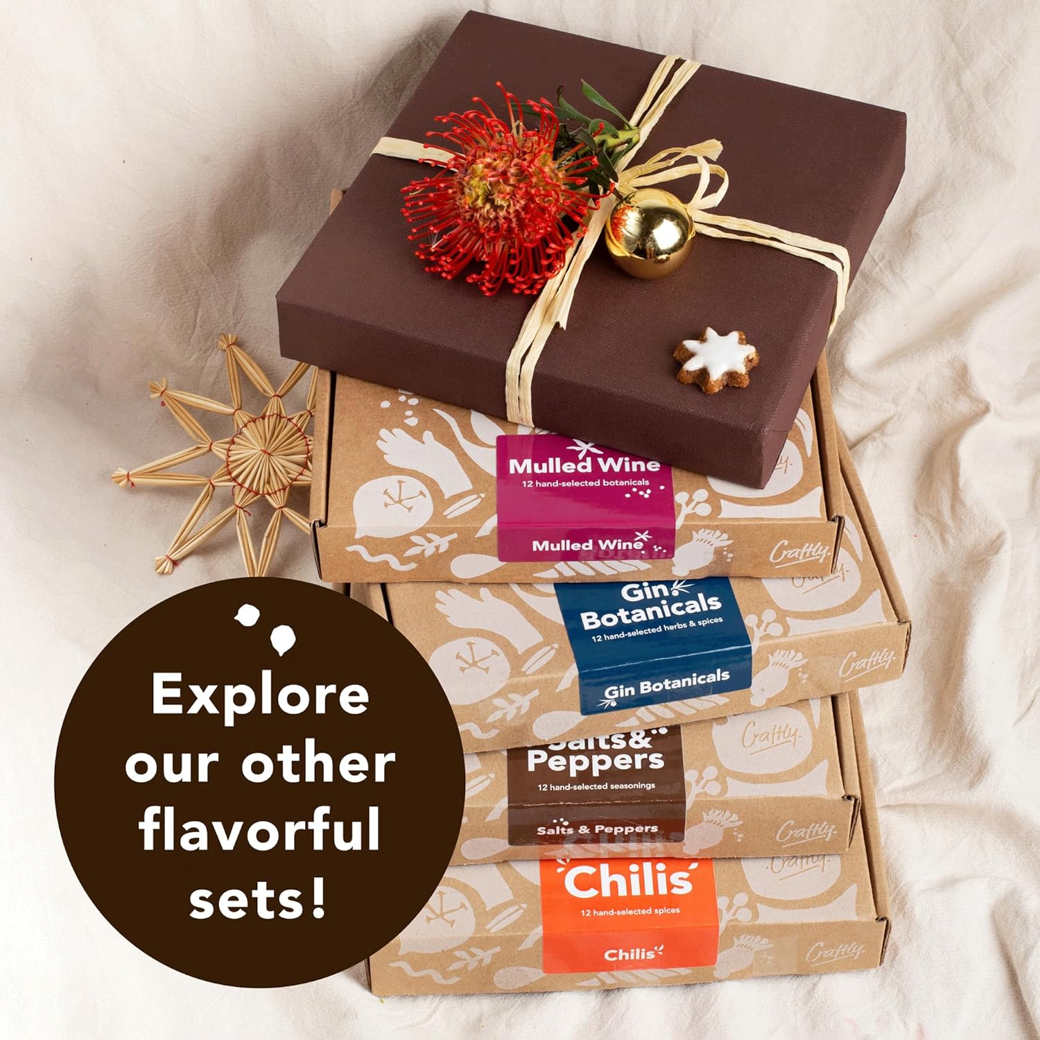 Craftly Caja de regalo de sal y pimienta, juego de especias y condimentos para cocinar, 6 sales y 6 pimientos, Himalaya, hawaiano, limón romero,