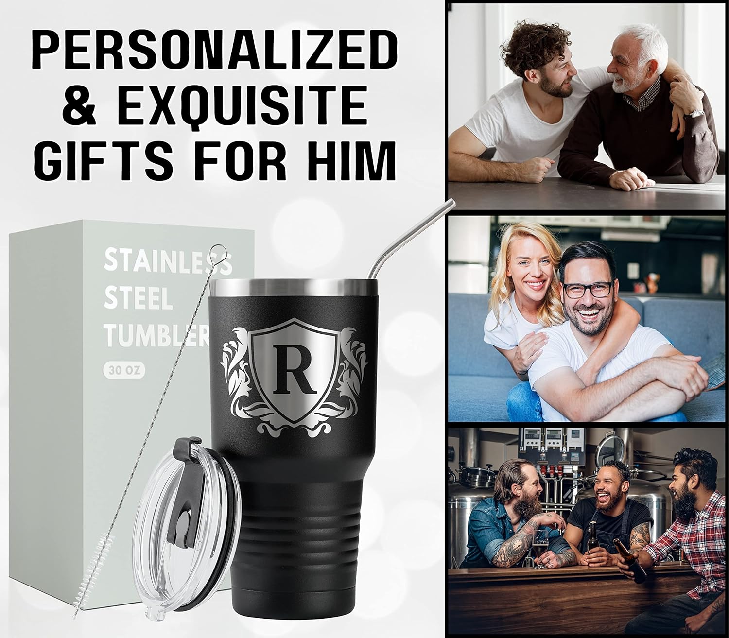 Onebttl Regalos personalizados para hombres con inicial R, vaso de viaje con monograma para él, tazas de café personalizadas, regalos únicos de