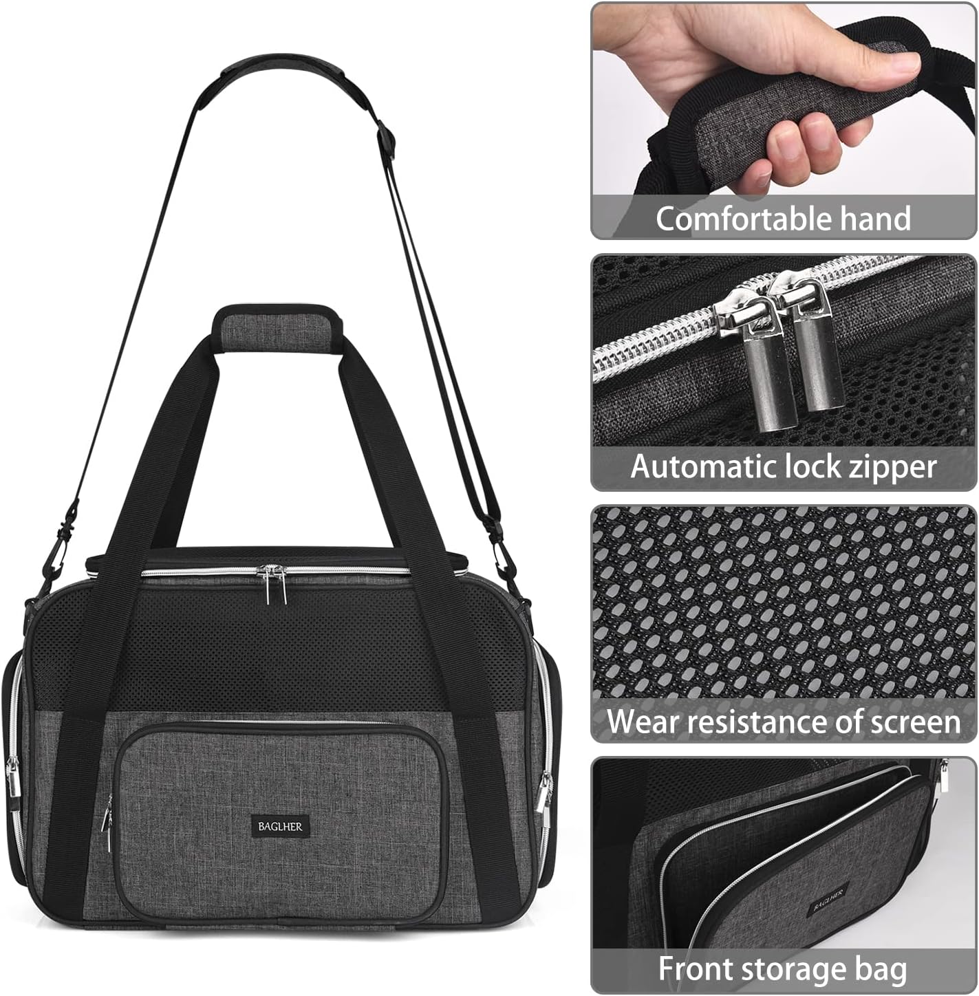BAGLHER Transportador de viaje para mascotas, transportador de perros para gatos pequeños y medianos, perros, cachorros, aprobado por aerolíneas,