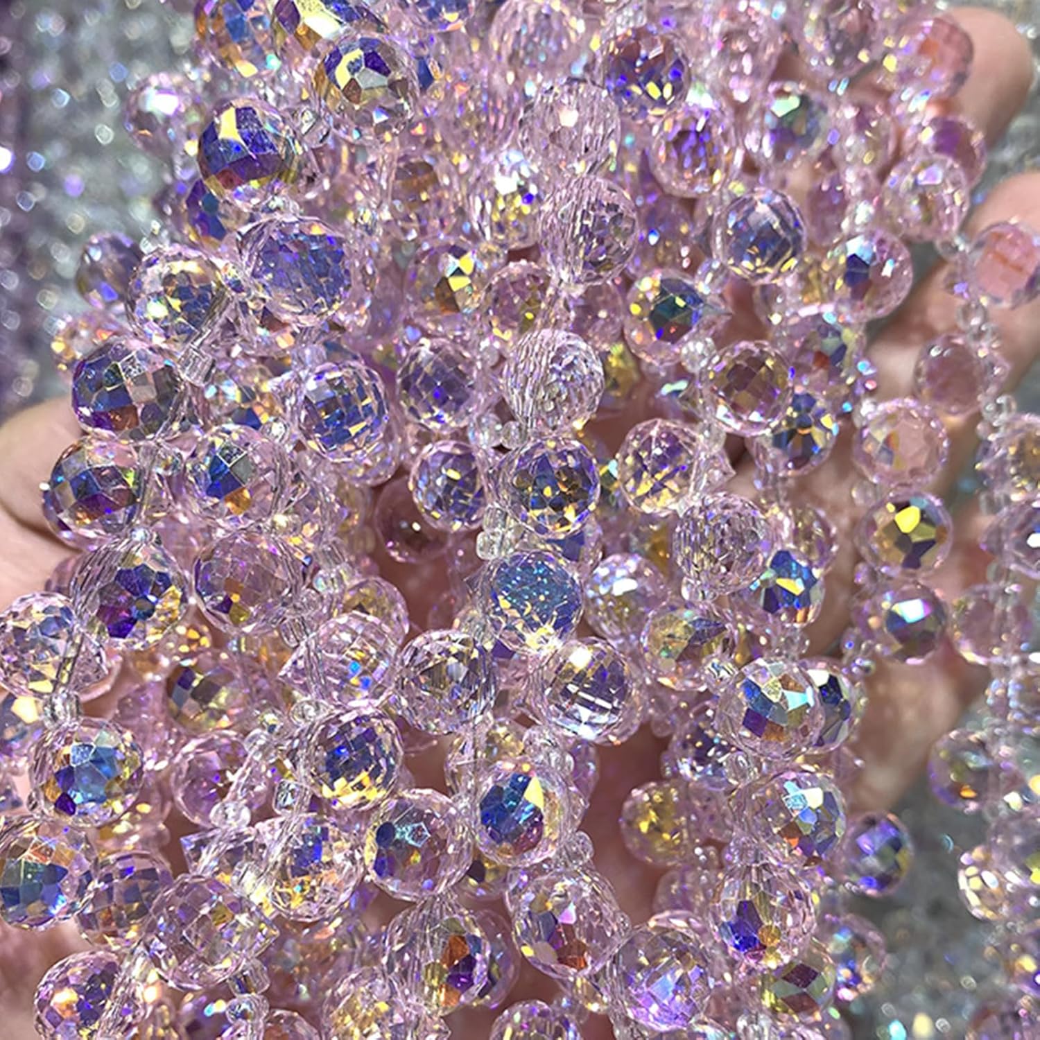 90 cuentas de cristal de lágrima de 0.315 pulgadas, cuentas de vidrio rosa brillante para fabricación de joyas, surtido de cuentas espaciadoras de