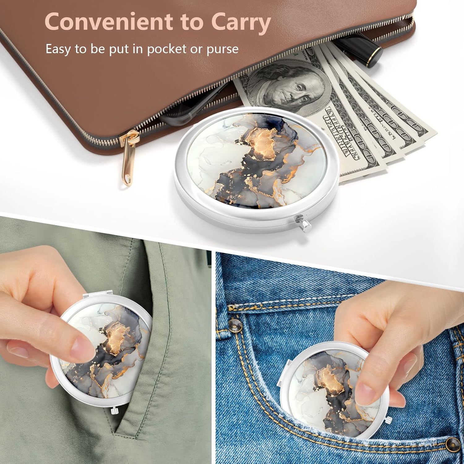 Nipichsha Espejo compacto, espejo de maquillaje de viaje de bolsillo, espejo compacto de aumento de 2 caras, espejo compacto de aumento 2X1X,