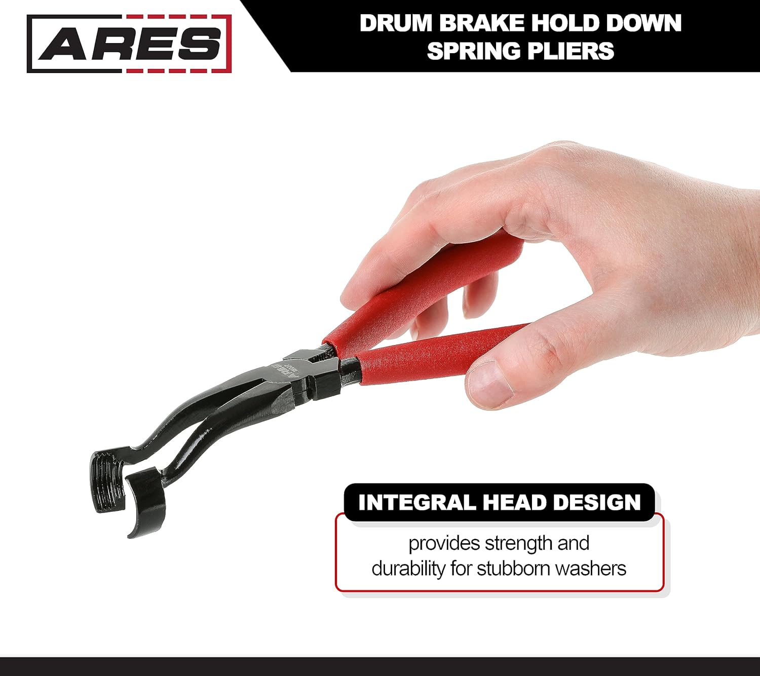 ARES 18022 – Alicates de resorte de retención de freno de tambor – Diseño de cabeza integral de alta resistencia – Cuello curvado para un fácil