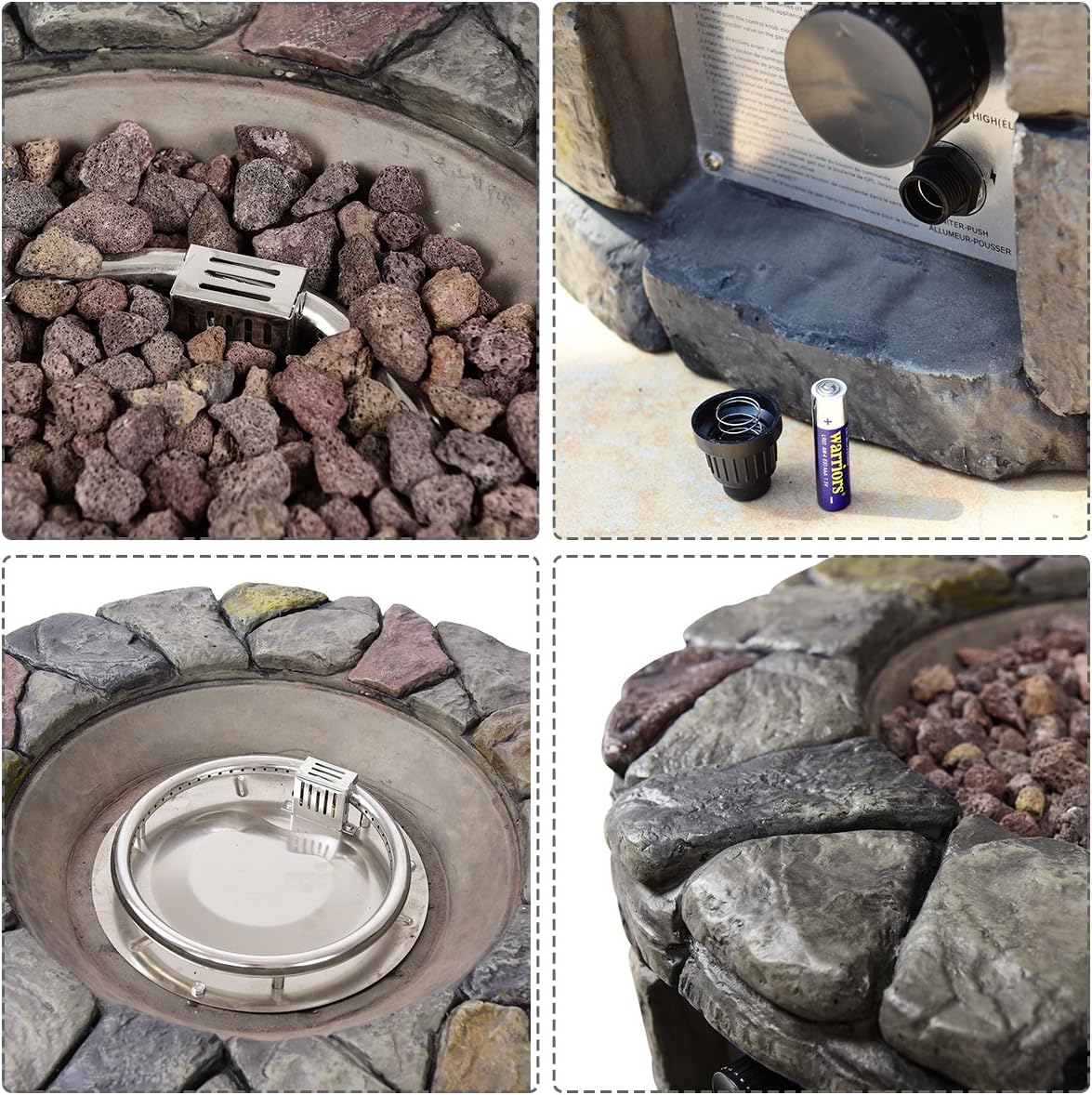 Giantex – Fogata de gas (28 pulgadas, 40,000 BTU para exteriores con piedra natural, cubierta, certificación ETL, quemador de gas de acero