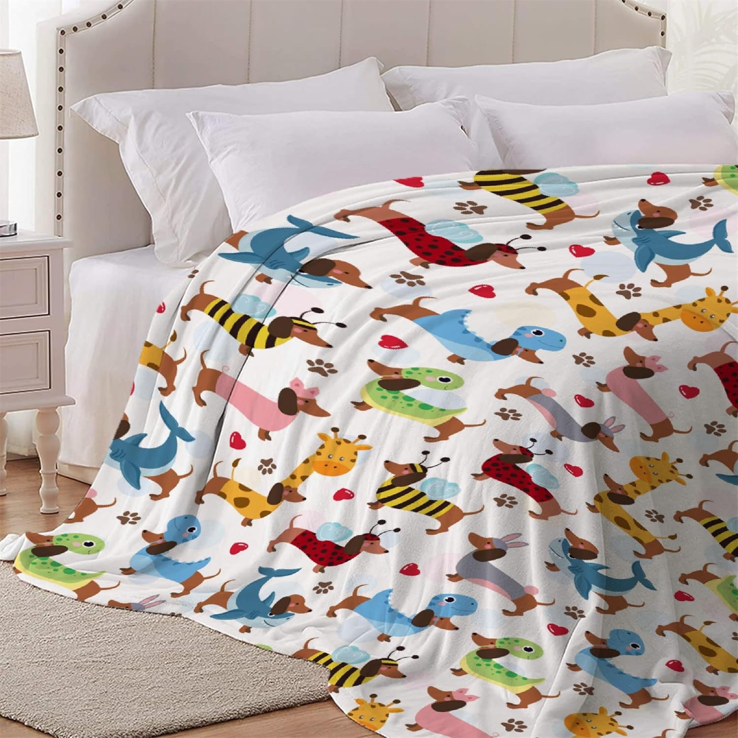 Linda manta de franela de perro salchicha para niños, adultos, adecuada para sofá, cama, campamento, viajes, todas las estaciones, 40 x 50 pulgadas,