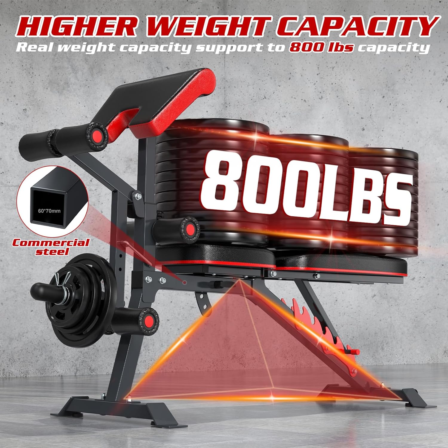 Fostoy Adjustable Weight Bench Press, 800lbs Load Workout Bench with Leg Extension and Preacher Pad, FlatInclineDecline Exercise Multi-functional