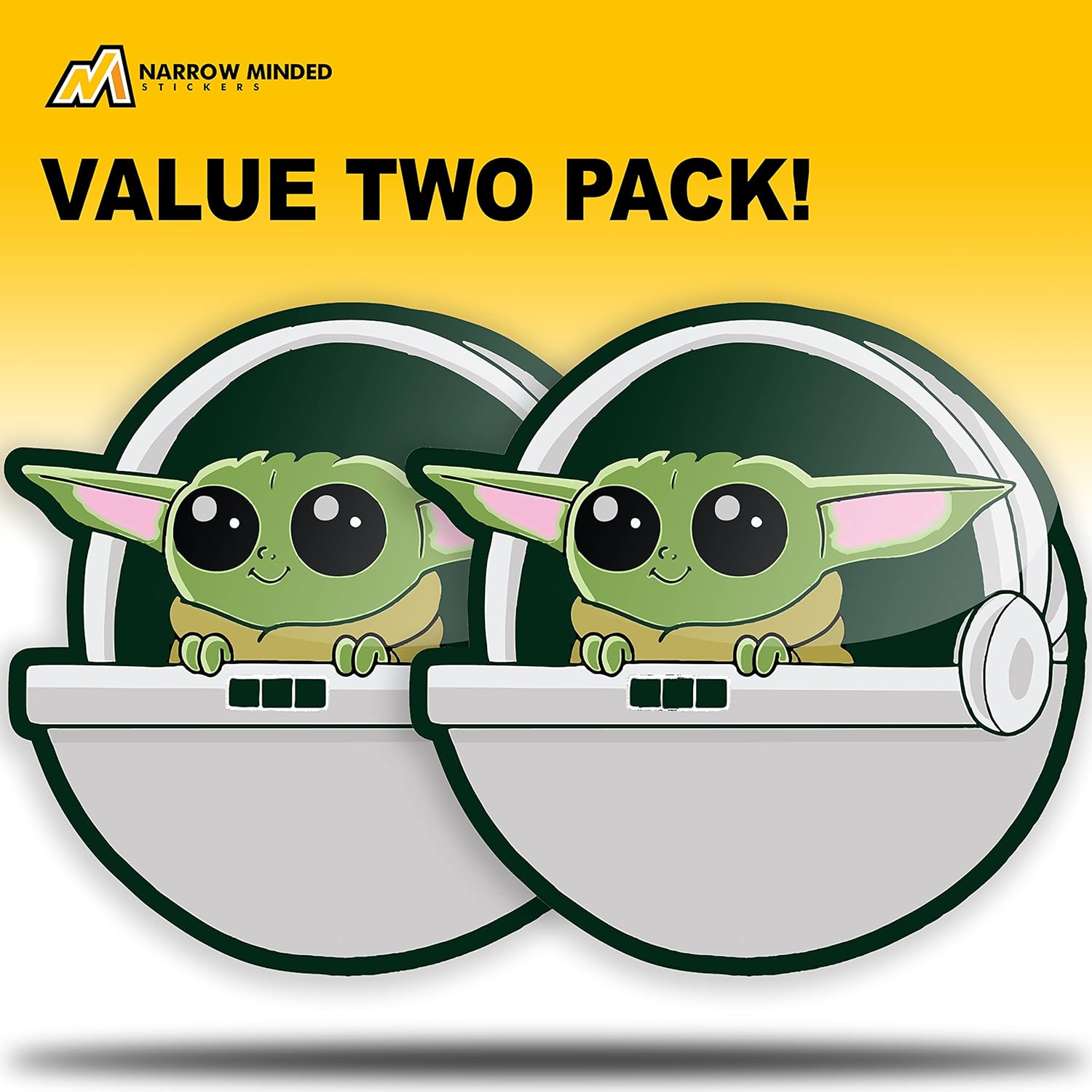 Baby Yoda – Calcomanías de auto (paquete de 2) súper lindas calcomanías mandalorianas para tu automóvil, camión o laptop