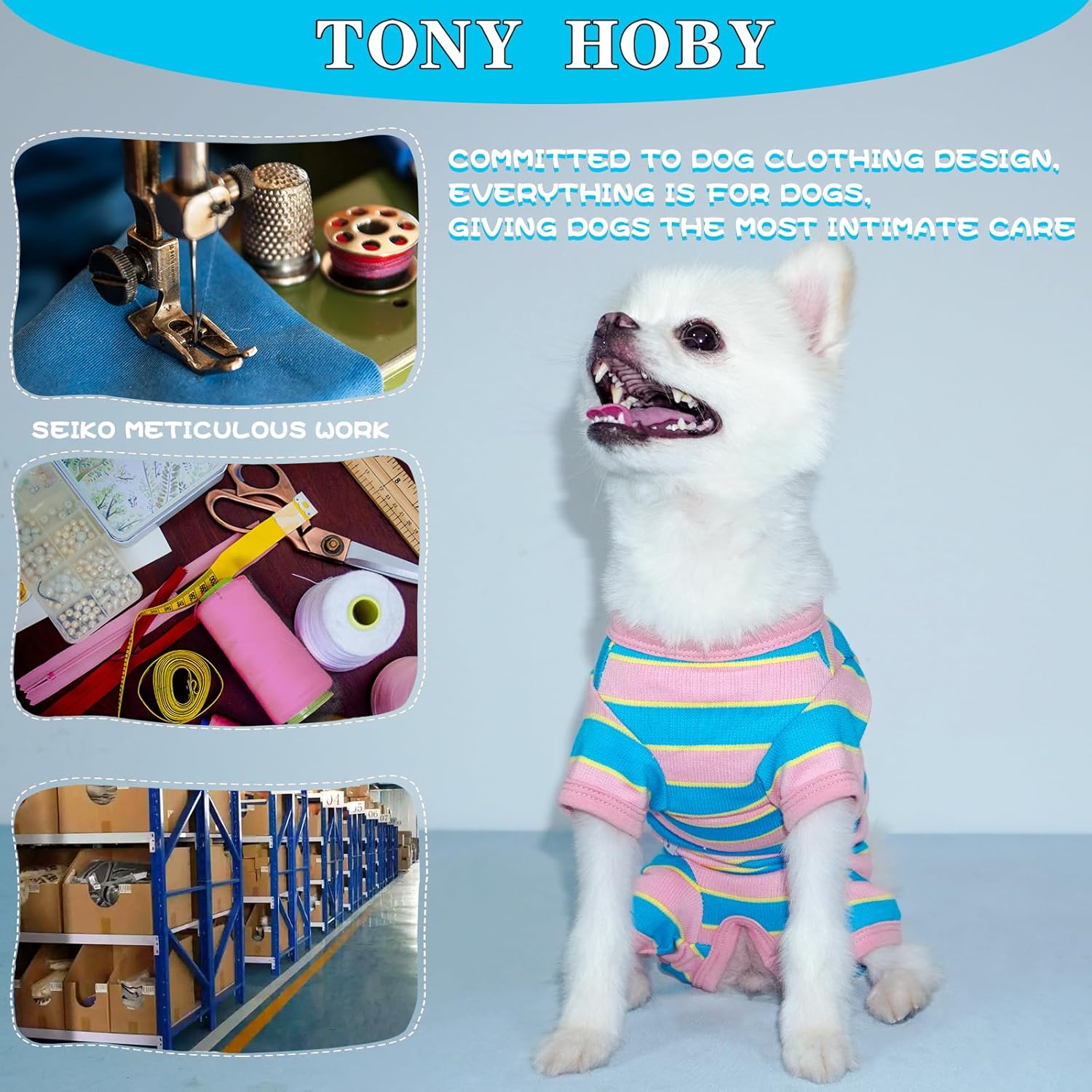 TONY HOBY Pijama para perro hembra, camisa para perro con rayas coloridas, ropa para mascotas para perros pequeños y medianos (rosa y azul, niña, L)