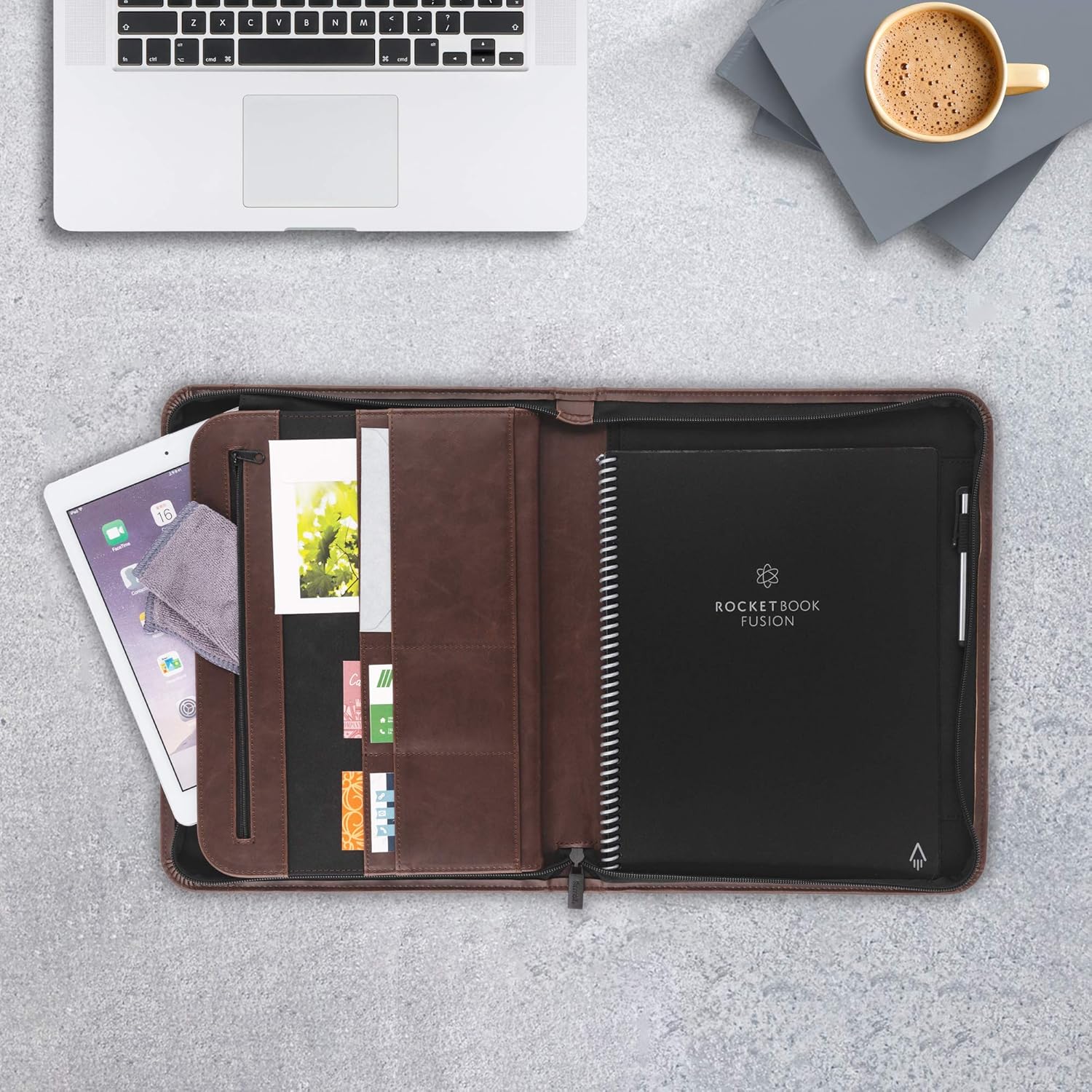 Samsill Padfolio profesional con cierre seguro con cremallera, funda para tableta de 10.1 pulgadas y bloc de notas de 8.5 x 11 pulgadas, marrón,