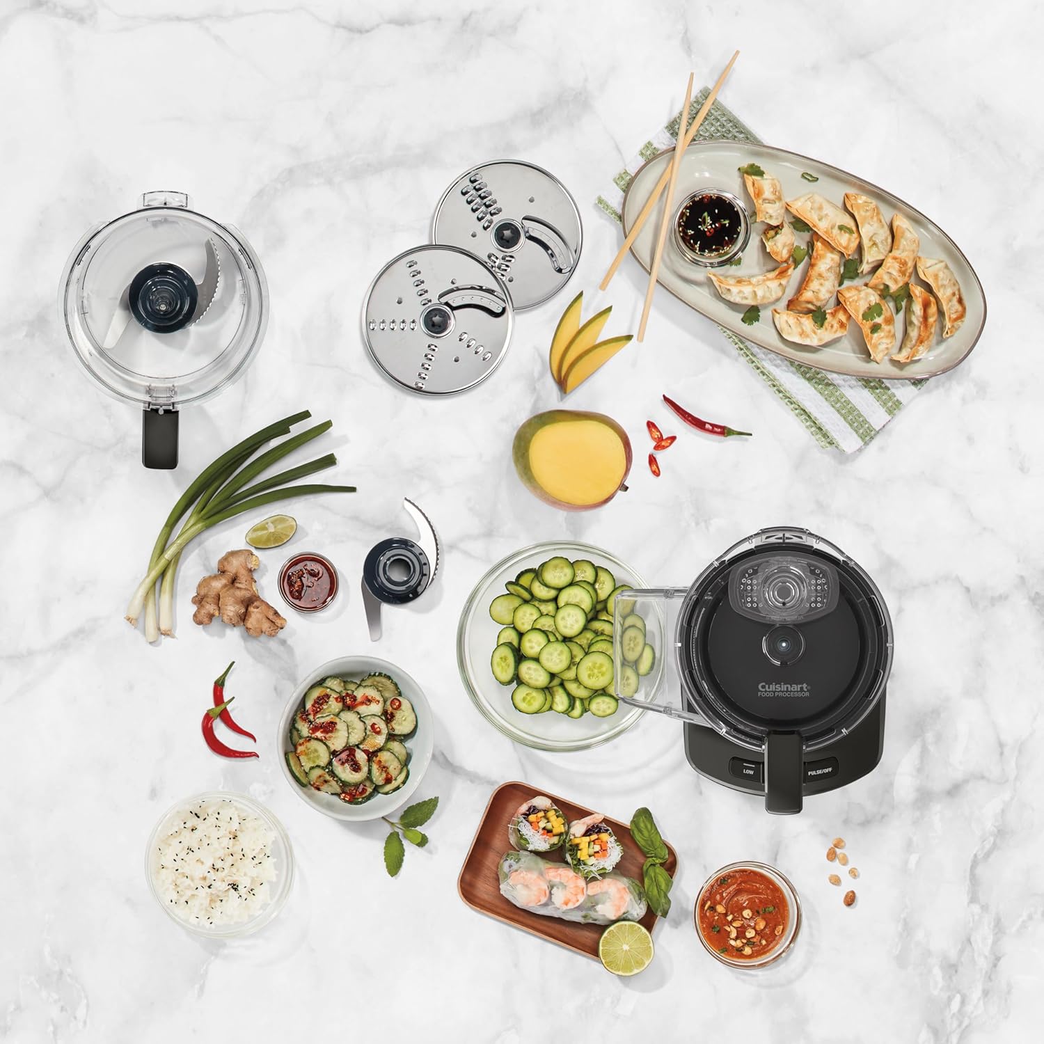 Cuisinart Procesador de alimentos de alimentación continua de 9 tazas con disco de trituración y rebanado reversible fino y mediano, hoja universal,