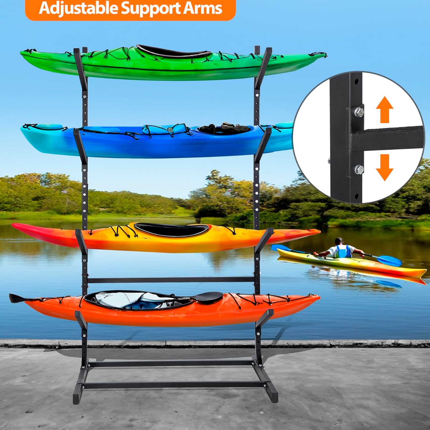 Freestanding Kayak Rackl, Adjustable Kayak and SUP Stand, Weatherproof and Heavy Duty Surfboard Storage Rack, Hold up Kayaks, SUPs, Paddleboards,