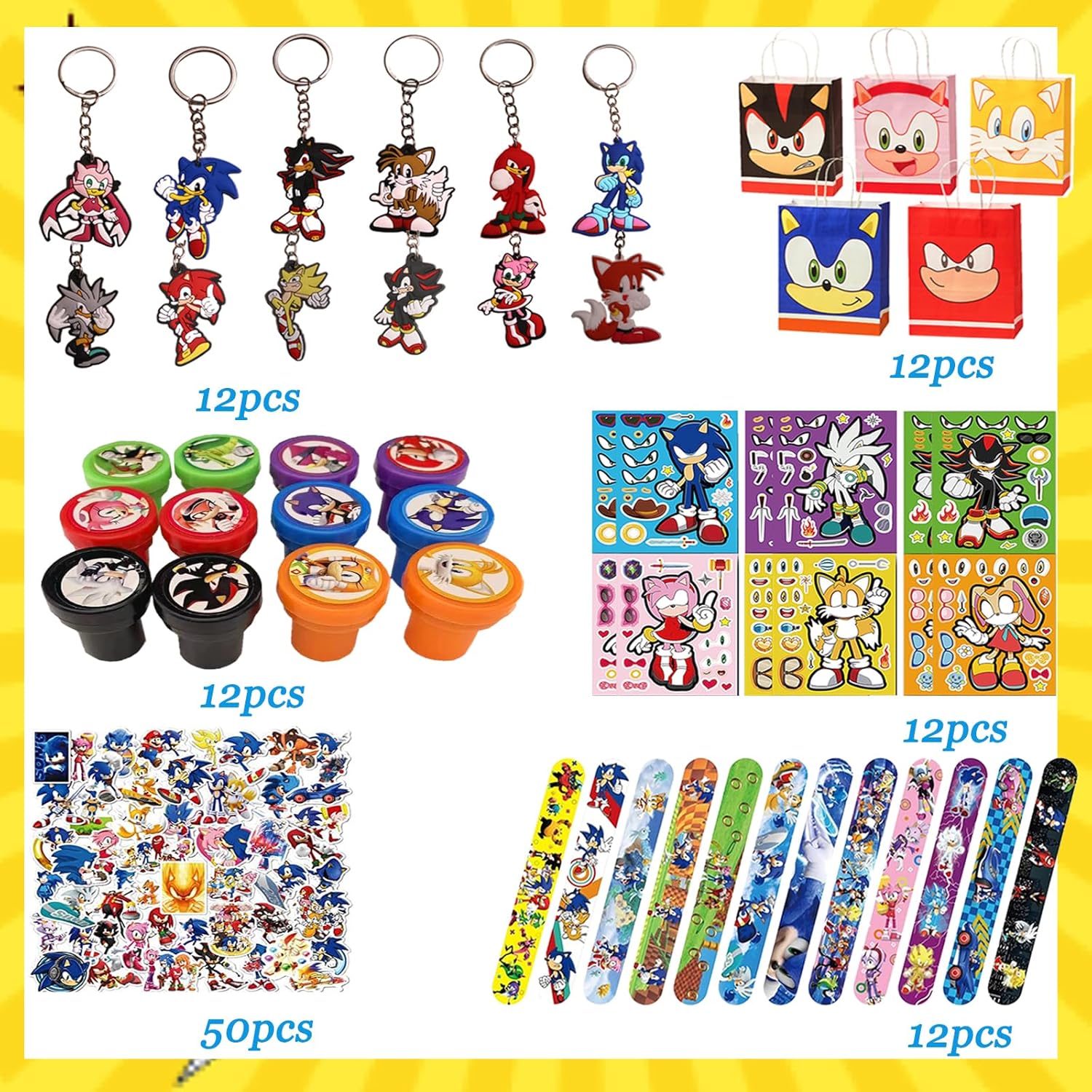 Anwaterfar 110 Pcs Birthday Party Supplies for Kids, Cartoon Themed Party Favors with Goodie Bags,Keychain,Stampers,Stickers,Birthday Carnival