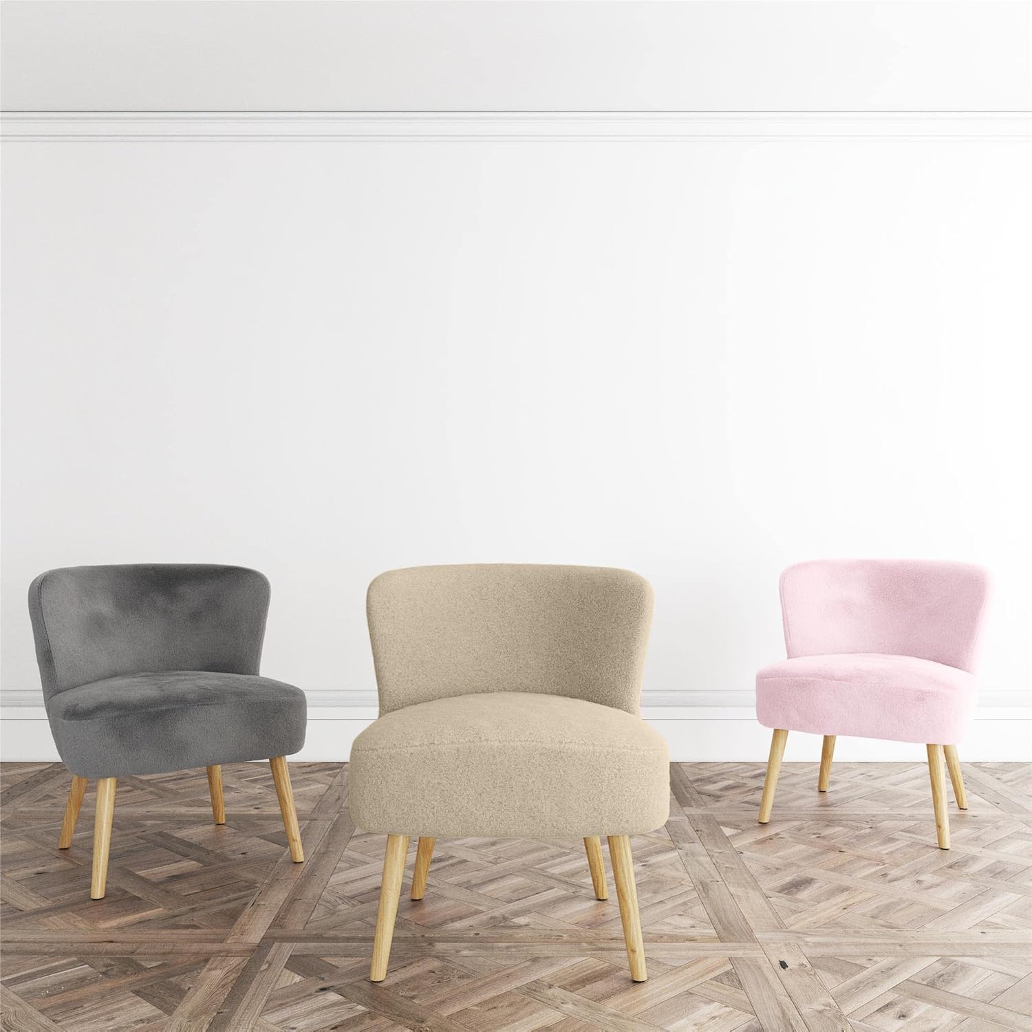 DHP Easton – Silla decorativa de piel sintética para niños con patas de madera natural, color rosa
