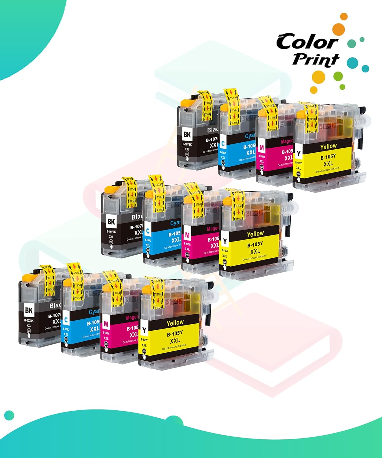 Paquete de 12 cartuchos de tinta compatibles con ColorPrint LC107 LC105 para Brother LC107BK LC105C LC105M LC105Y funciona con impresora MFC-J4310DW