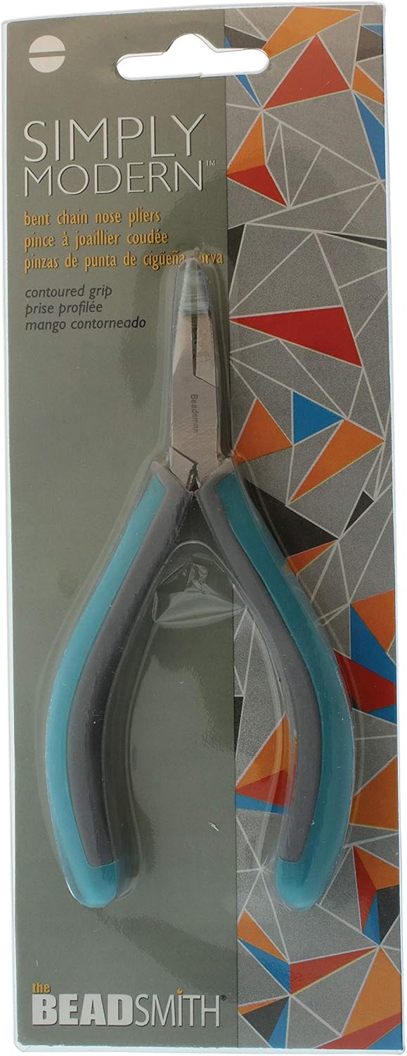 The Beadsmith Simply Modern – Alicates de nariz de cadena doblada, 4.5 pulgadas (4.488 in) con cabeza de acero pulido, asas de agarre de PVC y