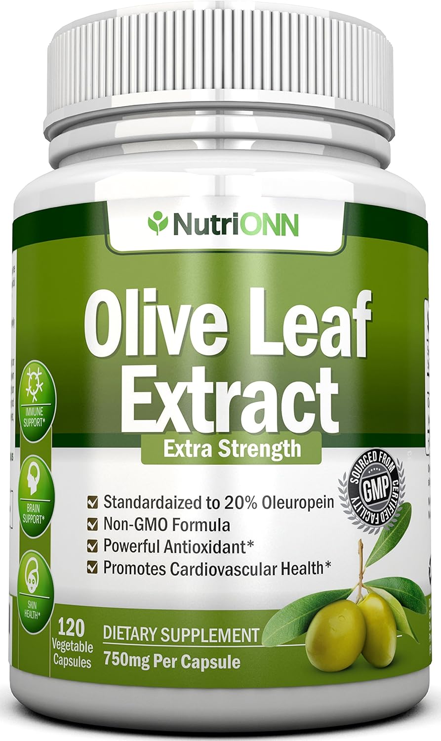 Extracto de hoja de olivo  750 mg  120 cápsulas  Extra fuerte  20% oleuropeína  Fórmula sin OMG  Calidad premium de hojas de olivo puro  Potente