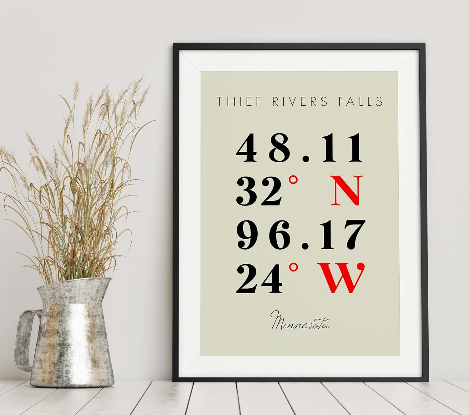 Mapa de Thief Rivers Falls, Minnesota, Coordenadas Multilíneas de Colores (8×10)