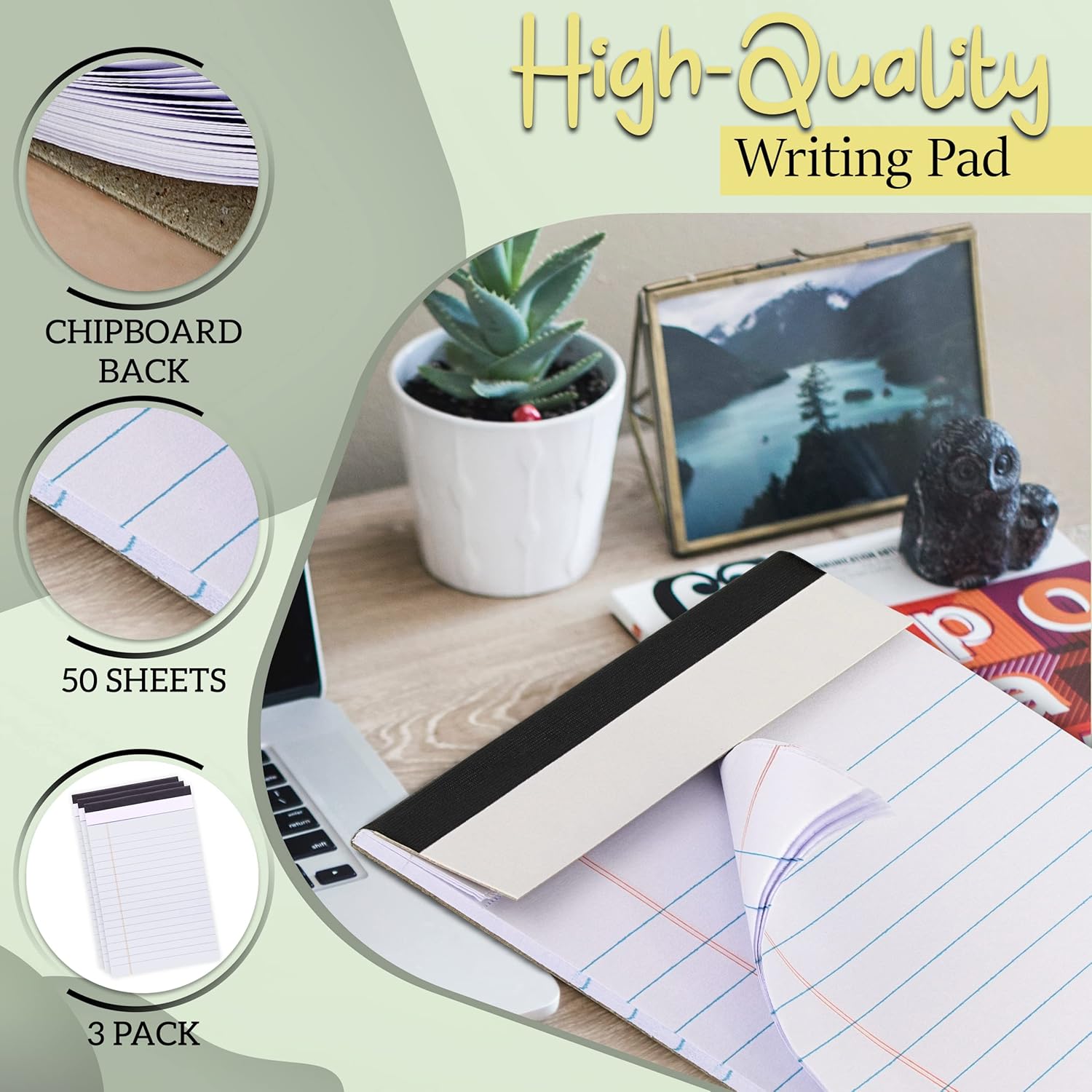 Emraw Bloc de escritura universal de 50 hojas con borde micro perforado blanco con rayas legales, tamaño carta, 50 unidades, 8.5 x 11.75 pulgadas