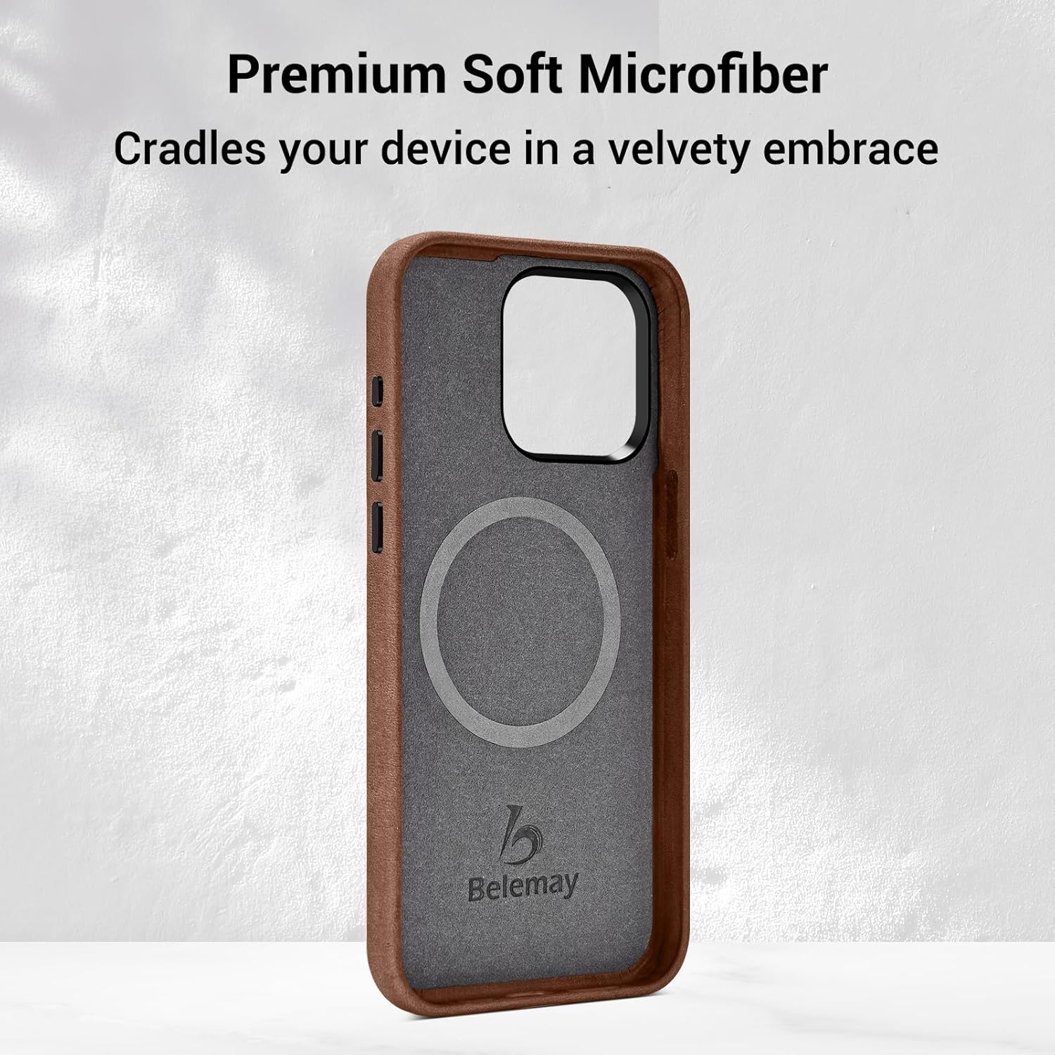 Belemay Magsafe – Funda de piel compatible con iPhone 15 Pro, piel de caballo loco vintage de grano superior, botones de metal y bisel de la cámara,