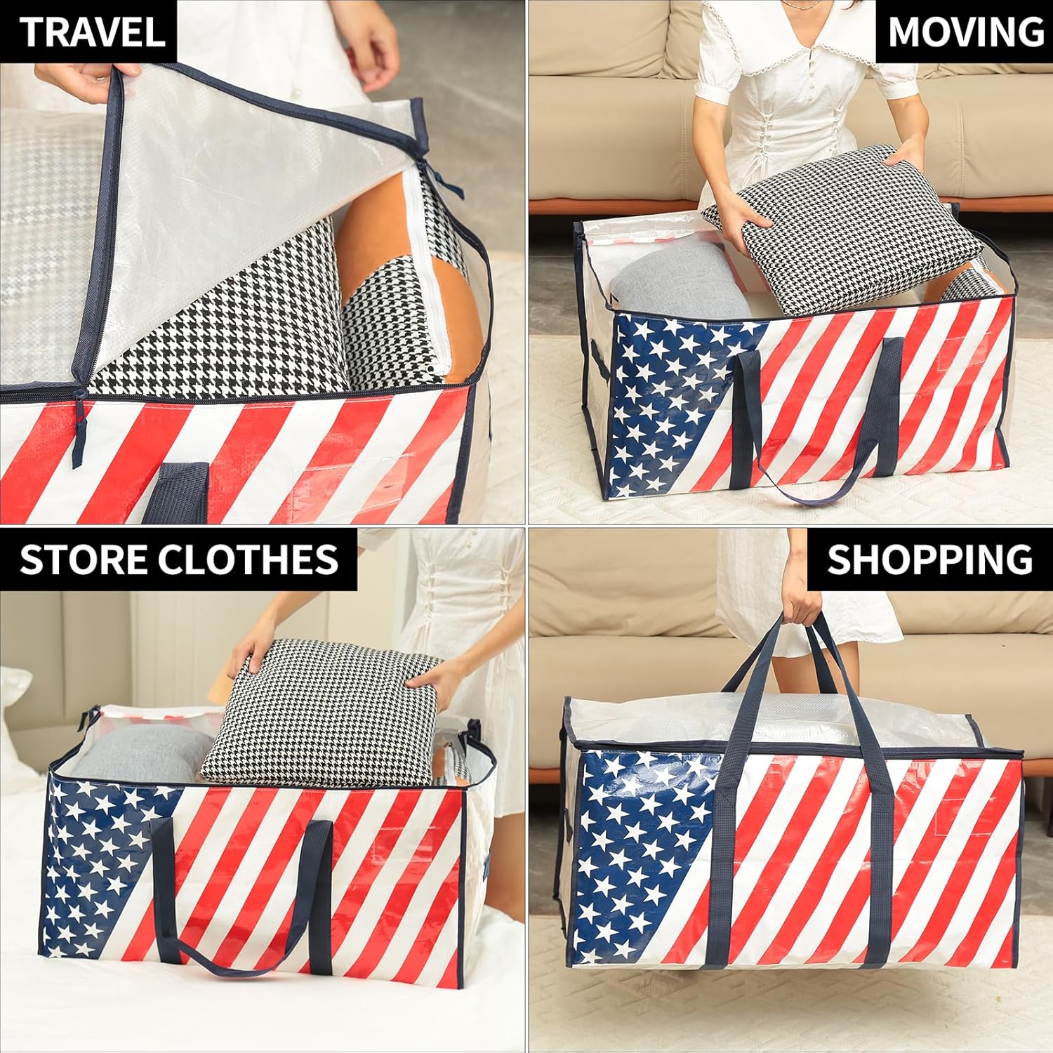 Paquete de 3 bolsas de mudanza extra grandes y resistentes, bolsas de almacenamiento impermeables con cremallera y asas, correas de mochila fuertes