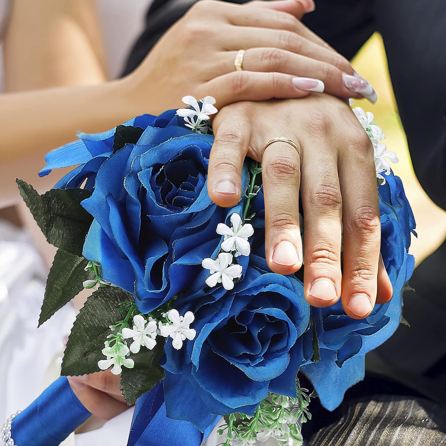 belupai Ramo de dama de honor de 9.45 pulgadas para boda, rosas artificiales, ramo de flores de seda, ramo de novia para fiesta, ceremonia,