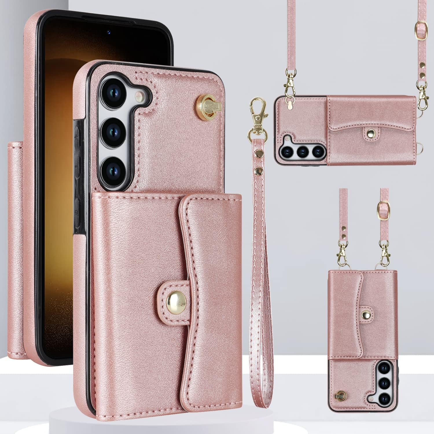 Asuwish Funda para teléfono Samsung Galaxy S23 Plus S23+ 5G Funda tipo cartera con bloqueo RFID, tarjetero y correa cruzada de muñeca, soporte para