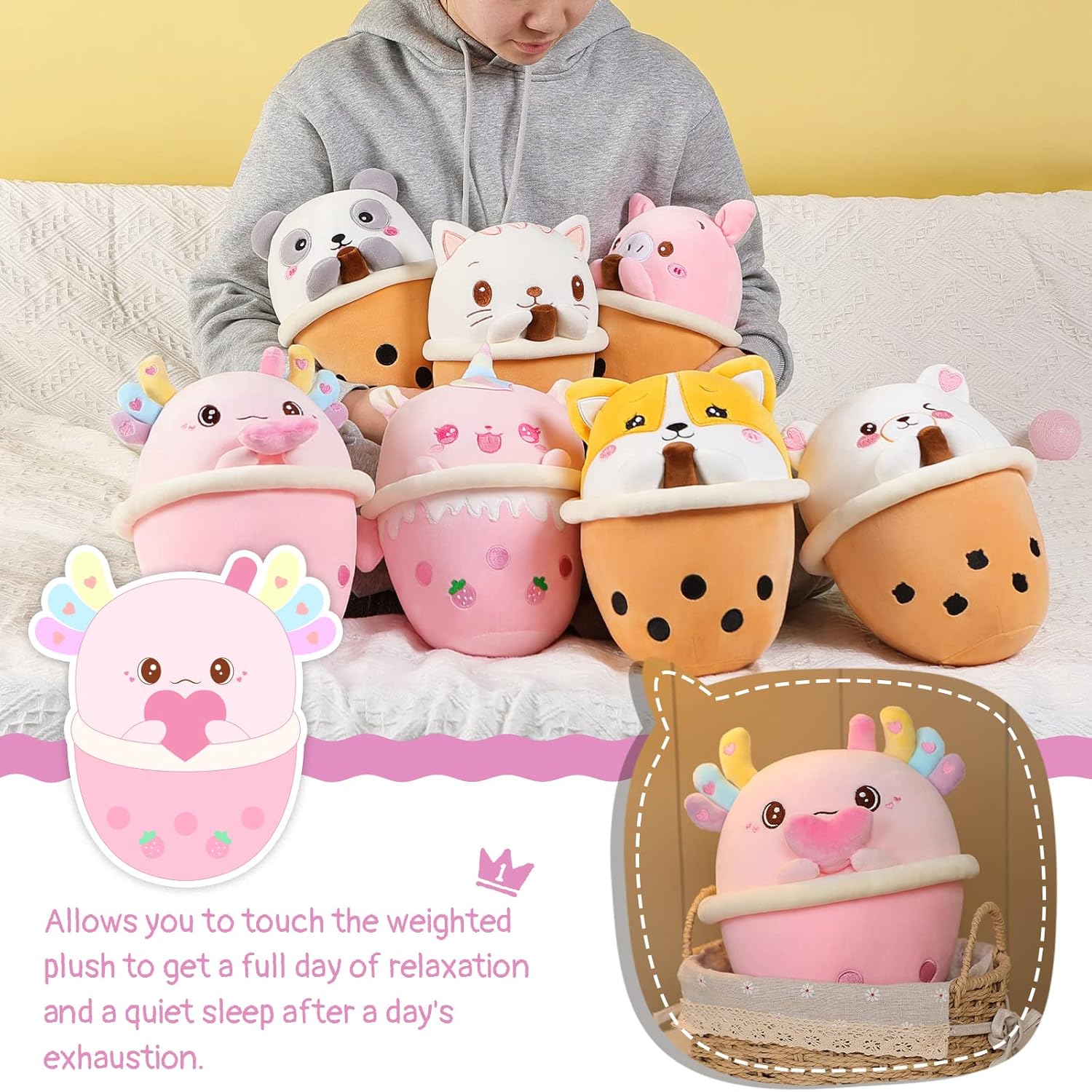 AIXINI Axolotl Boba – Peluche de té de burbujas de 10 pulgadas, lindo y suave juguete de peluche para niños