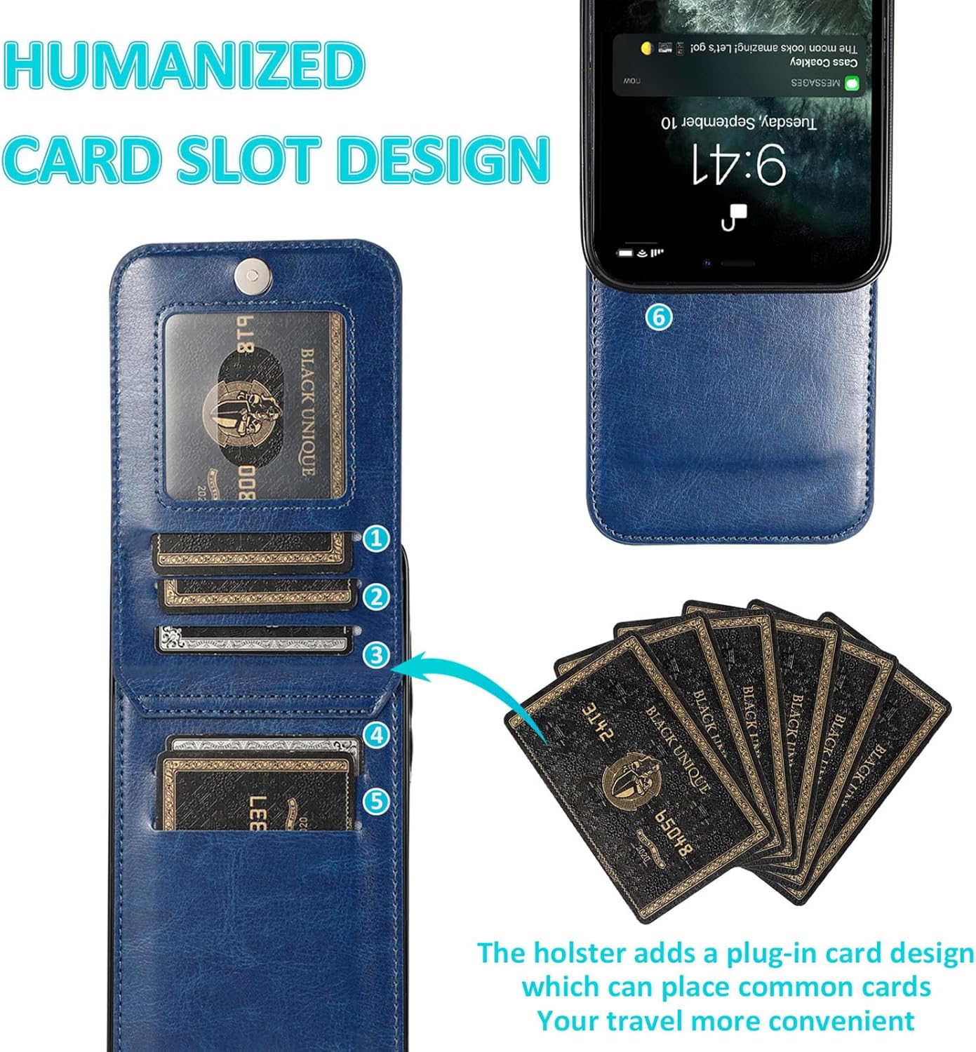 Funda tipo cartera para iPhone 15 Pro Max15 Pro15 Plus15, funda de cuero retro con ranura para tarjetas, color azul, 15 pro max de 6.7 pulgadas