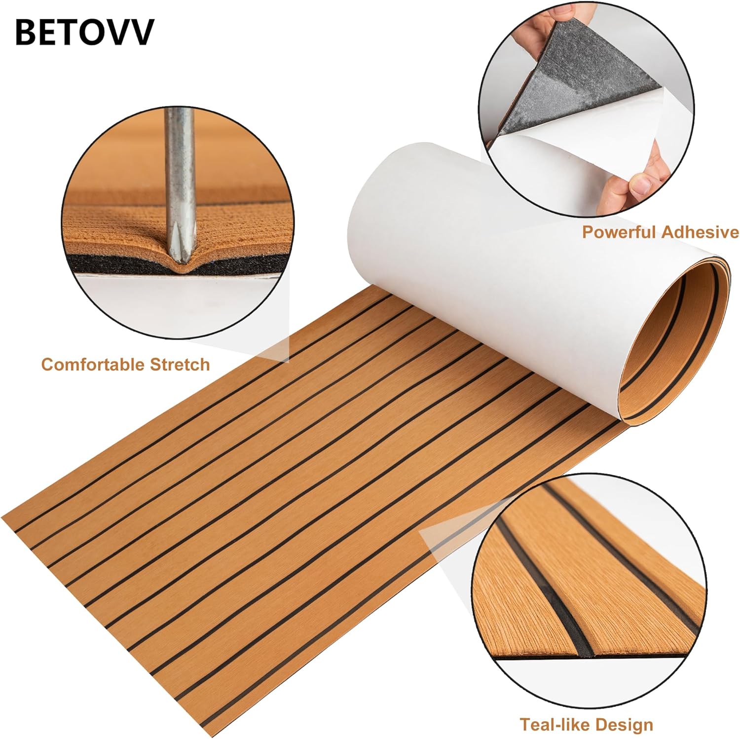 BETOVV 3M – Suelo de espuma EVA autoadhesiva para lanchas de 96 x 26, 36 y 48 pulgadas, tapete antideslizante para lanchas de motor, suelo
