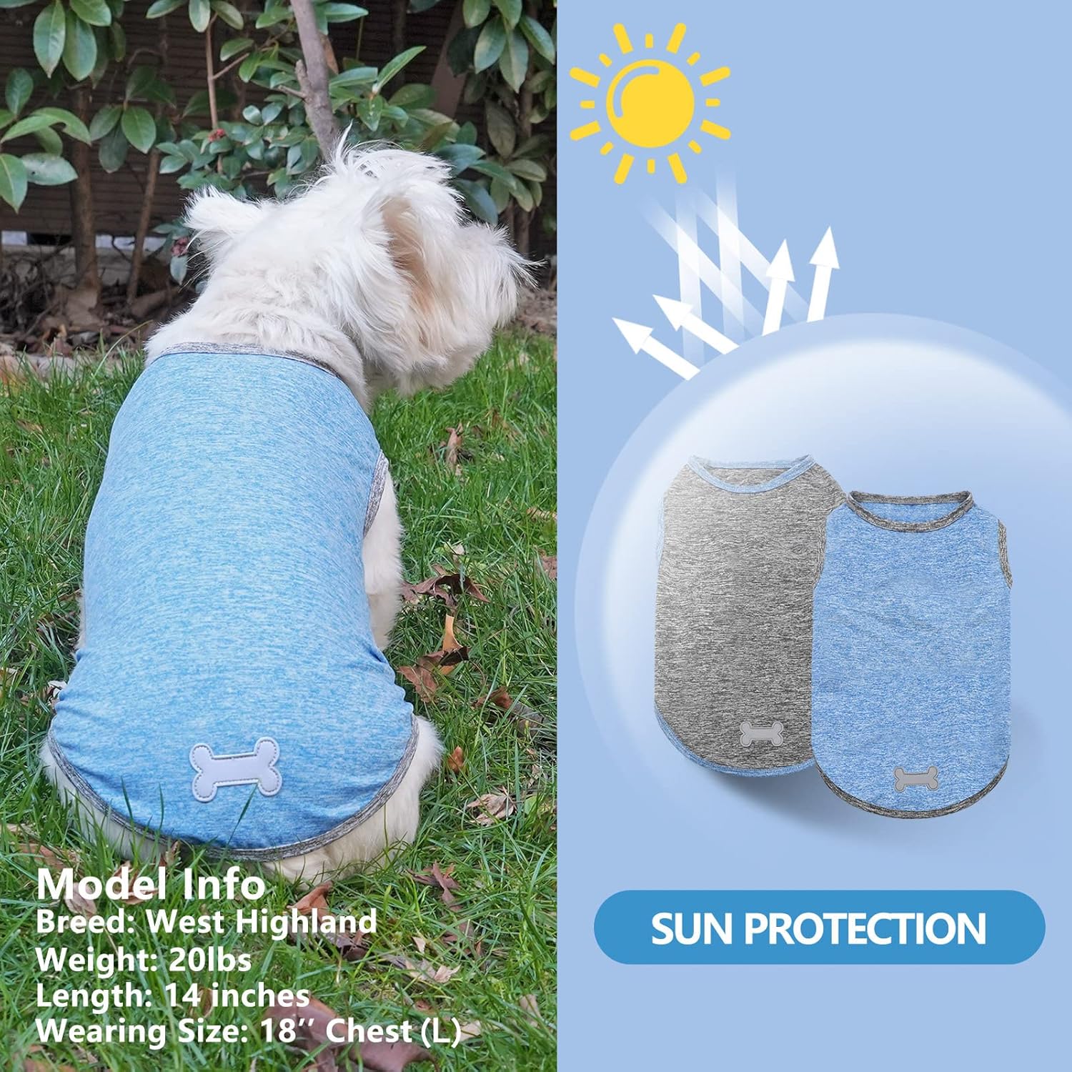 KYEESE Paquete de 2 camisas para perro, de secado rápido, suaves, elásticas, con etiqueta reflectante, camiseta sin mangas, chaleco de protección