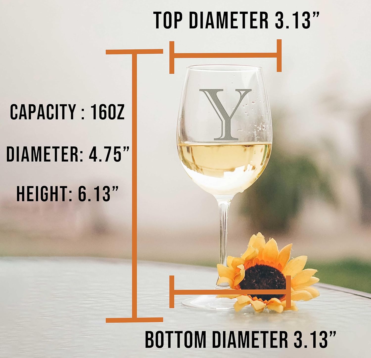 Copa de vino con monograma grabado de 16 onzas (letra Y)  Regalos personalizados de la A a la Z para mujeres, regalos de vino personalizados para