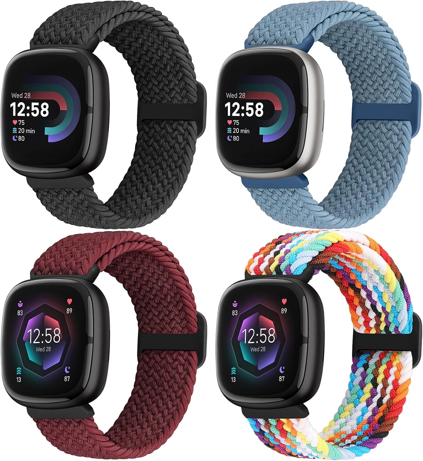 Correa elástica trenzada Solo Loop compatible con Fitbit Versa 4Fitbit Sense 2Fitbit Versa 3Fitbit Sense, correas elásticas de nailon deportivo para