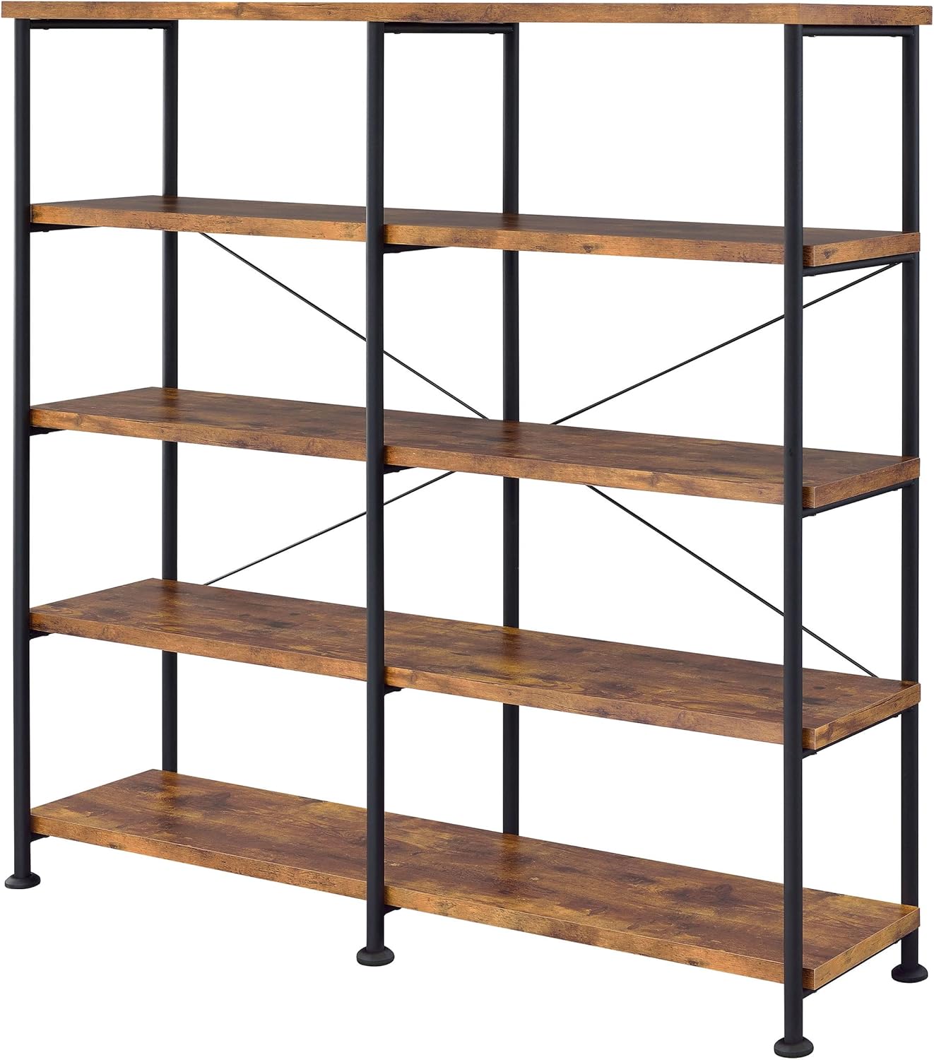 Coaster Analiese Rustic Industrial – Estantería doble de madera con 4 estantes y marco de metal negro, nuez moscada marrón