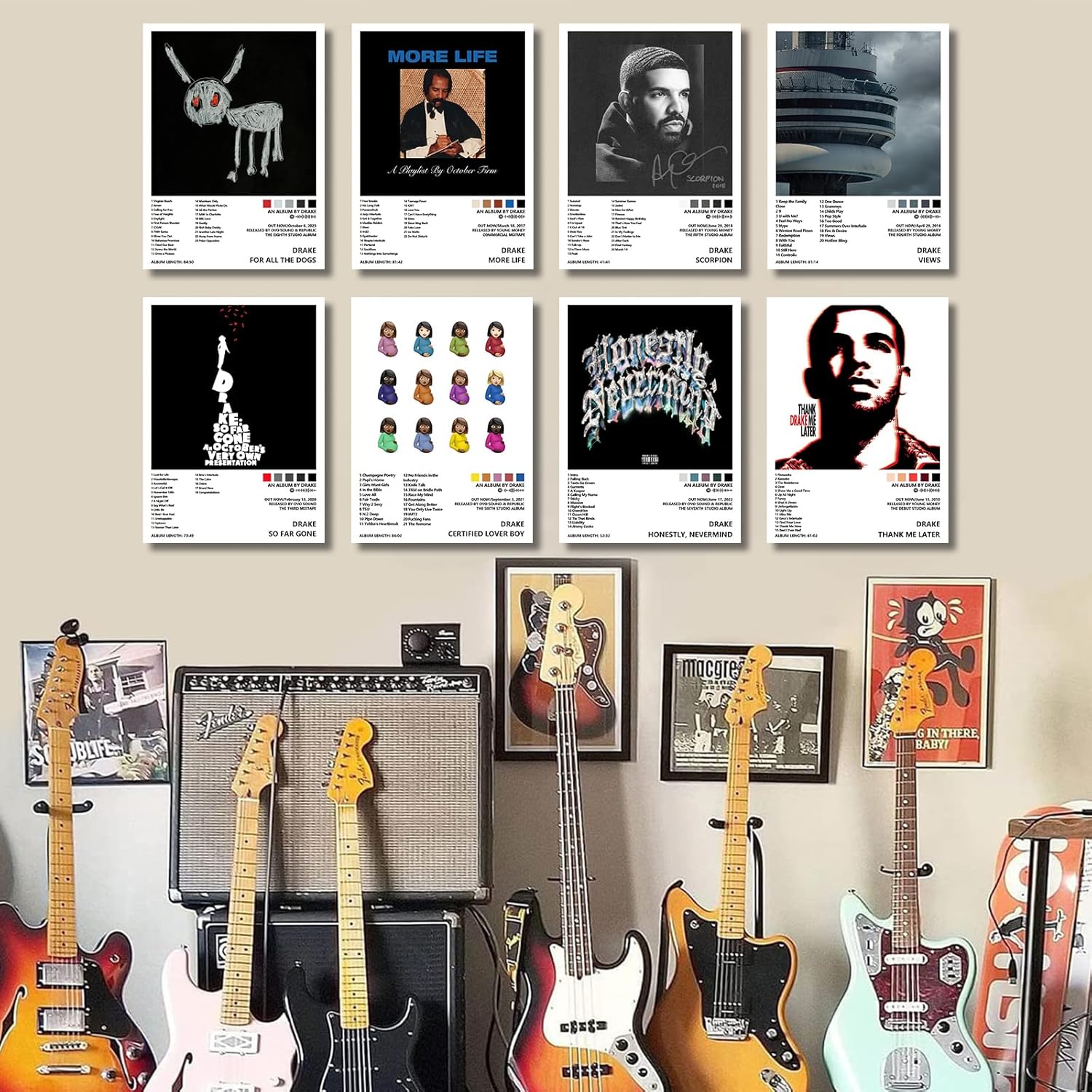 Drake – Póster (16 piezas de 8 x 11 pulgadas), pósteres musicales para estética de habitación, arte de pared para decoración de habitación para