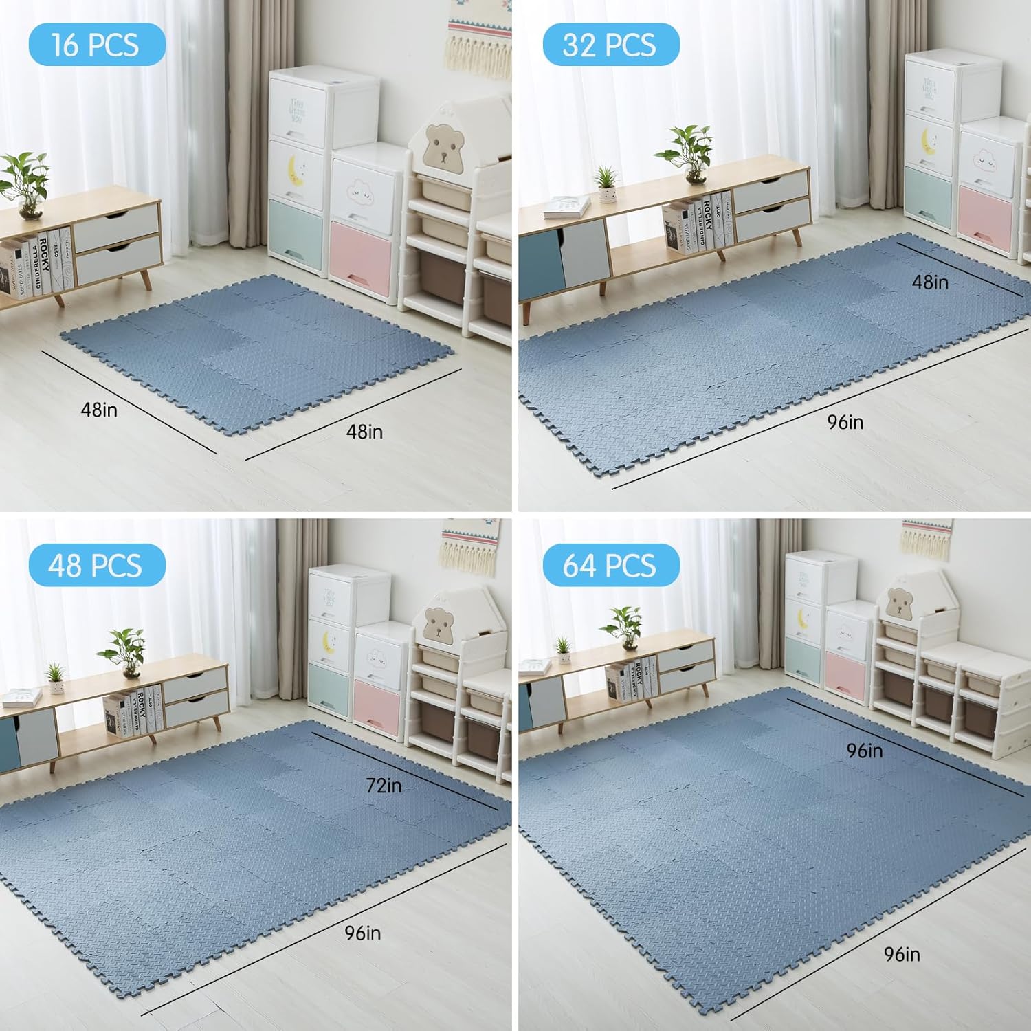 Coolcandy Tapete de juego de espuma EVA, 16 azulejos coloridos para bebé, tapete de juego cuadrado para niños con color sólido, azulejos de espuma