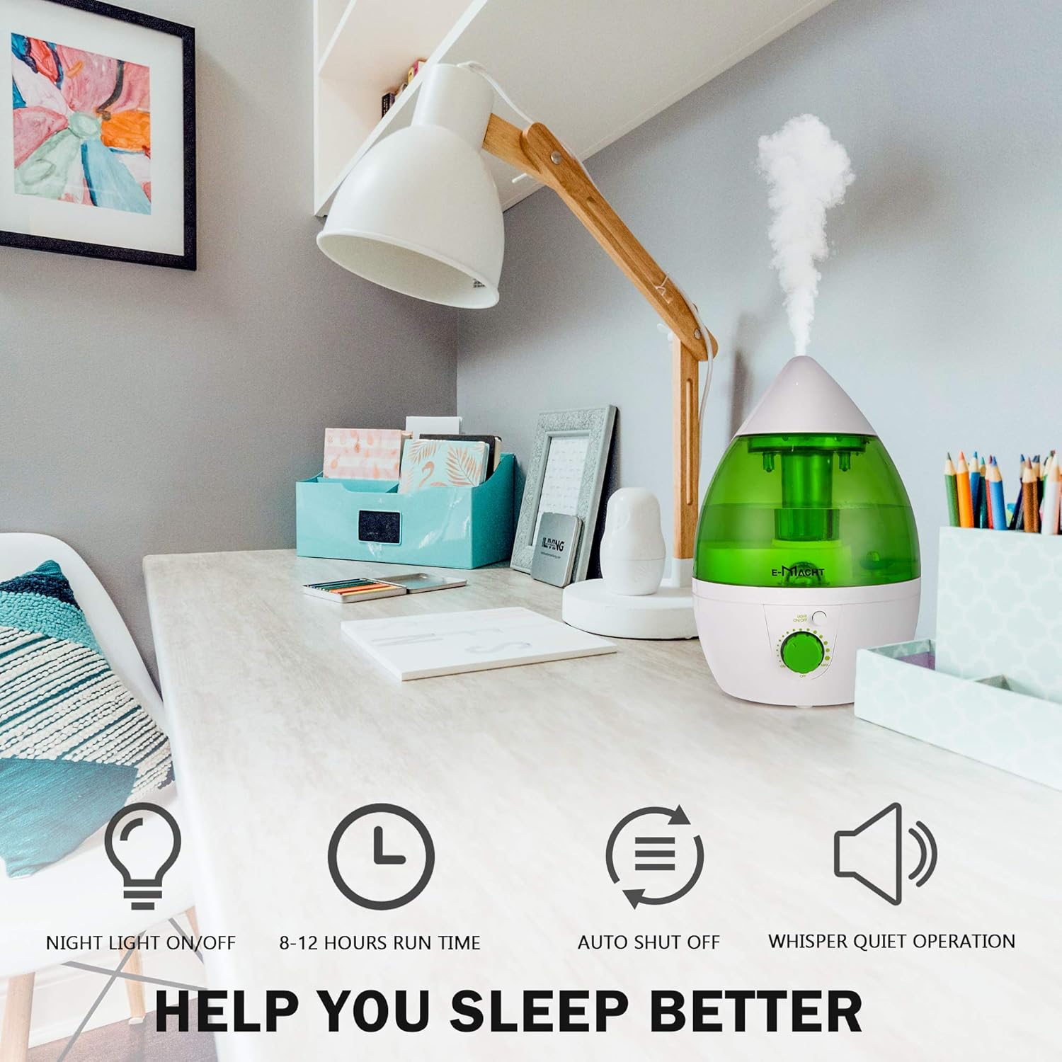 TRY & DO Humidificador de plantas pequeñas para interiores hasta 12 horas Humidificador de aire 1L con luz nocturna opcional humidificadores de