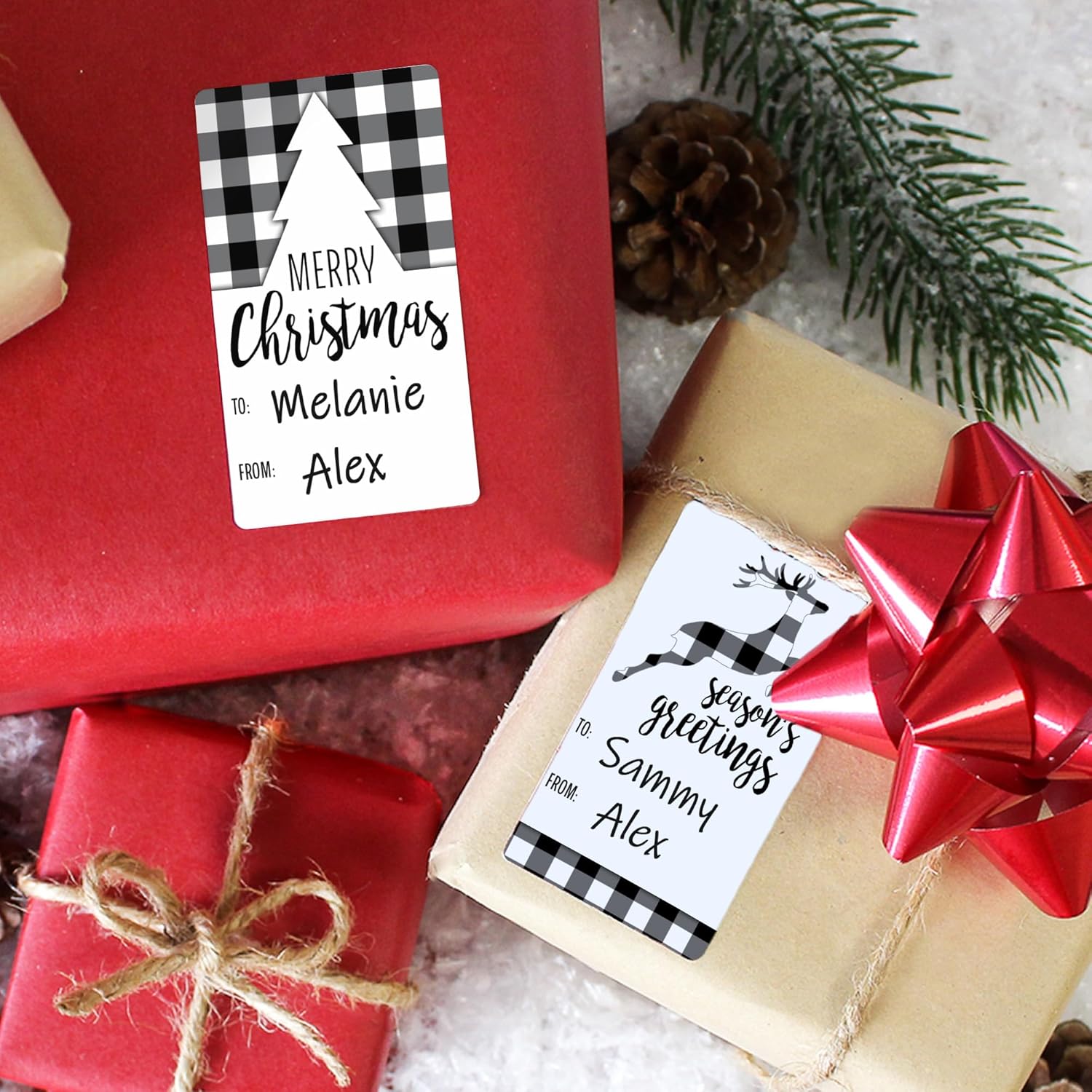 Etiquetas adhesivas de regalo de Navidad a cuadros en blanco y negro  75 etiquetas  Etiquetas de papel de regalo a cuadros  Calcomanías