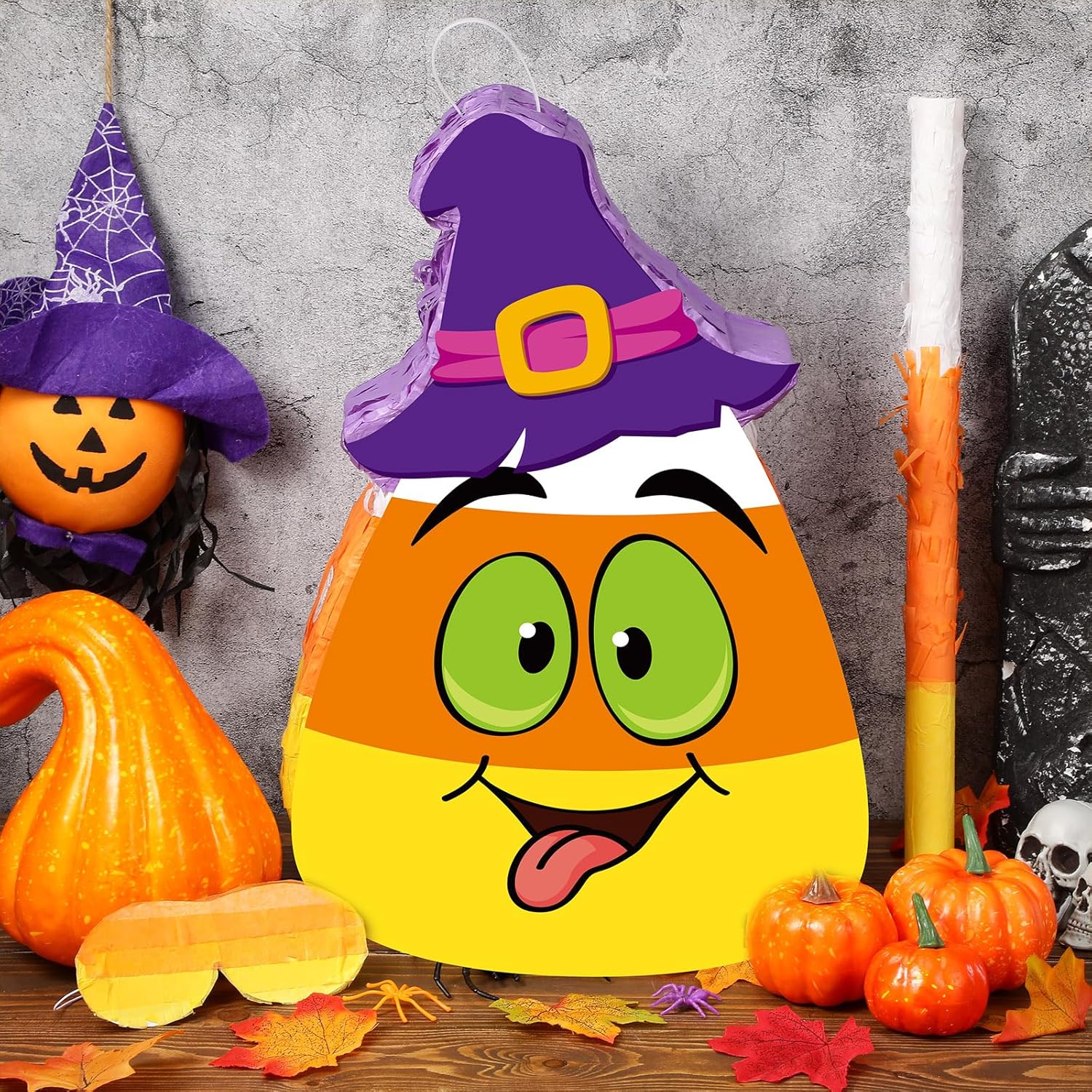 Aoriher Piñata de Halloween con palito y confeti para los ojos vendados, juego de piñata rellena de dulces con temática de Halloween, piñata