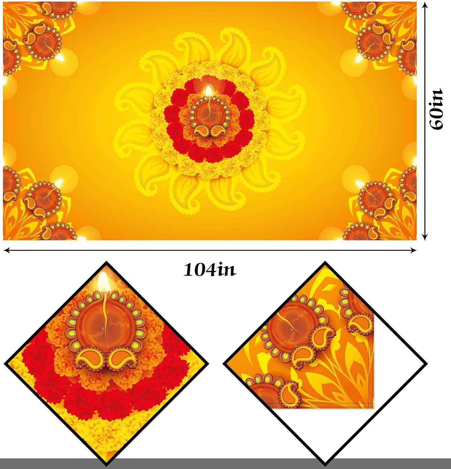 Hafangry Diwali – Mantel indio Diwali para el hogar, festival de luces, decoración de fiesta, cocina, comedor (60 x 104 pulgadas)