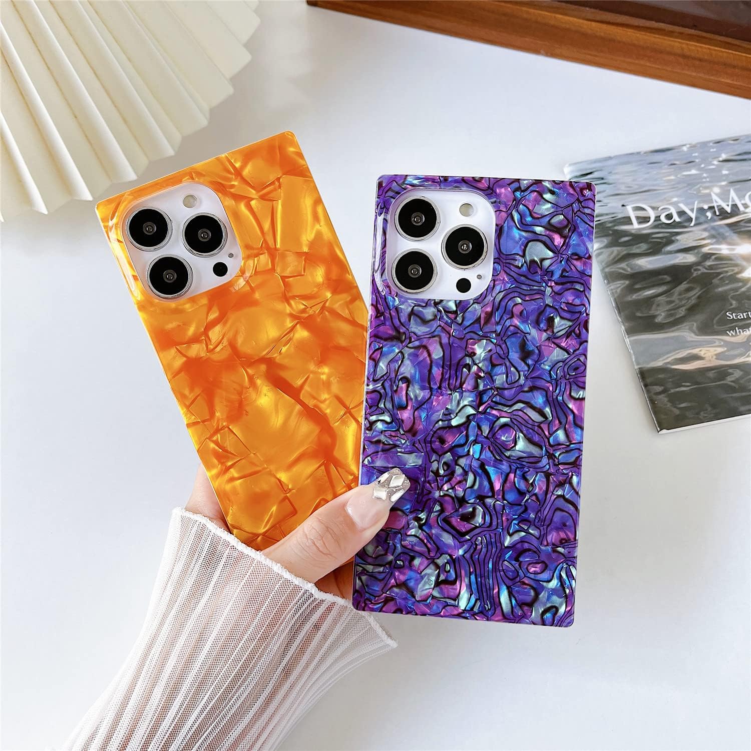 COCOMII Funda cuadrada compatible con iPhone 11 Pro Max, lujosa, delgada, brillante, perla opalescente, purpurina iridiscente, fácil de sostener,