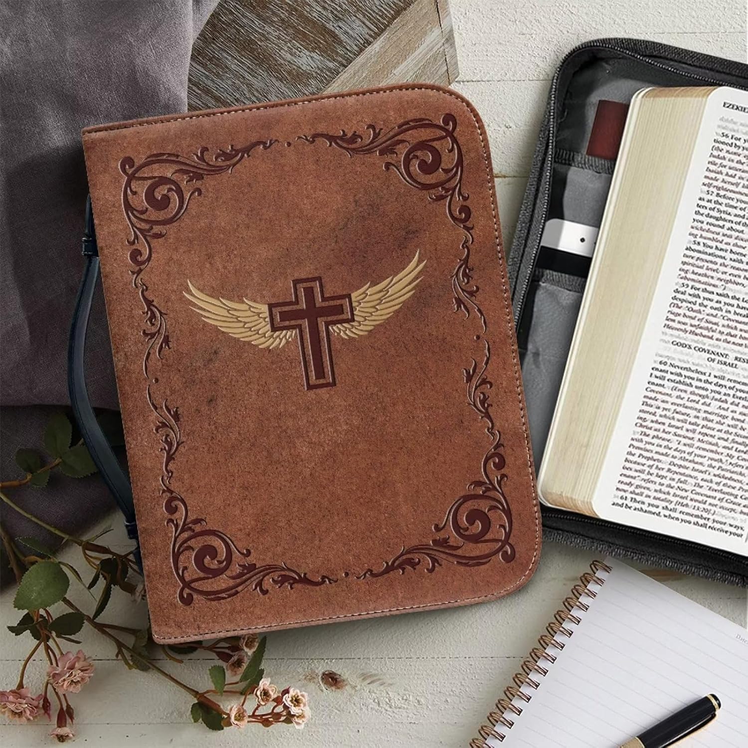 Funda para la Biblia, bolsa de estudio, funda de cuero para la Biblia con asa, funda de transporte impermeable para la Biblia para mujeres y hombres
