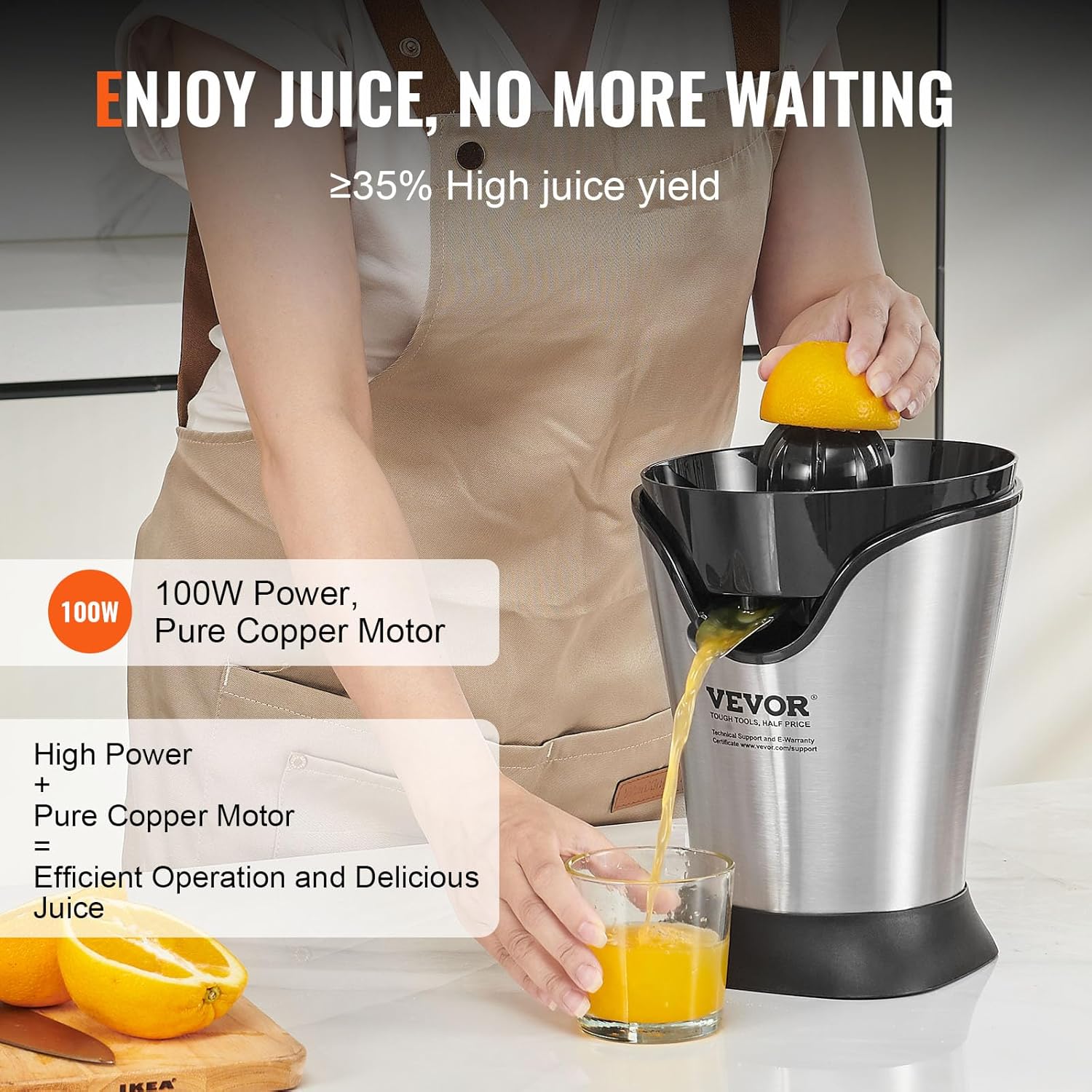VEVOR Exprimidor eléctrico de cítricos, uno para todos los exprimidores de jugo de naranja de acero inoxidable, extractor de jugo de naranja fácil